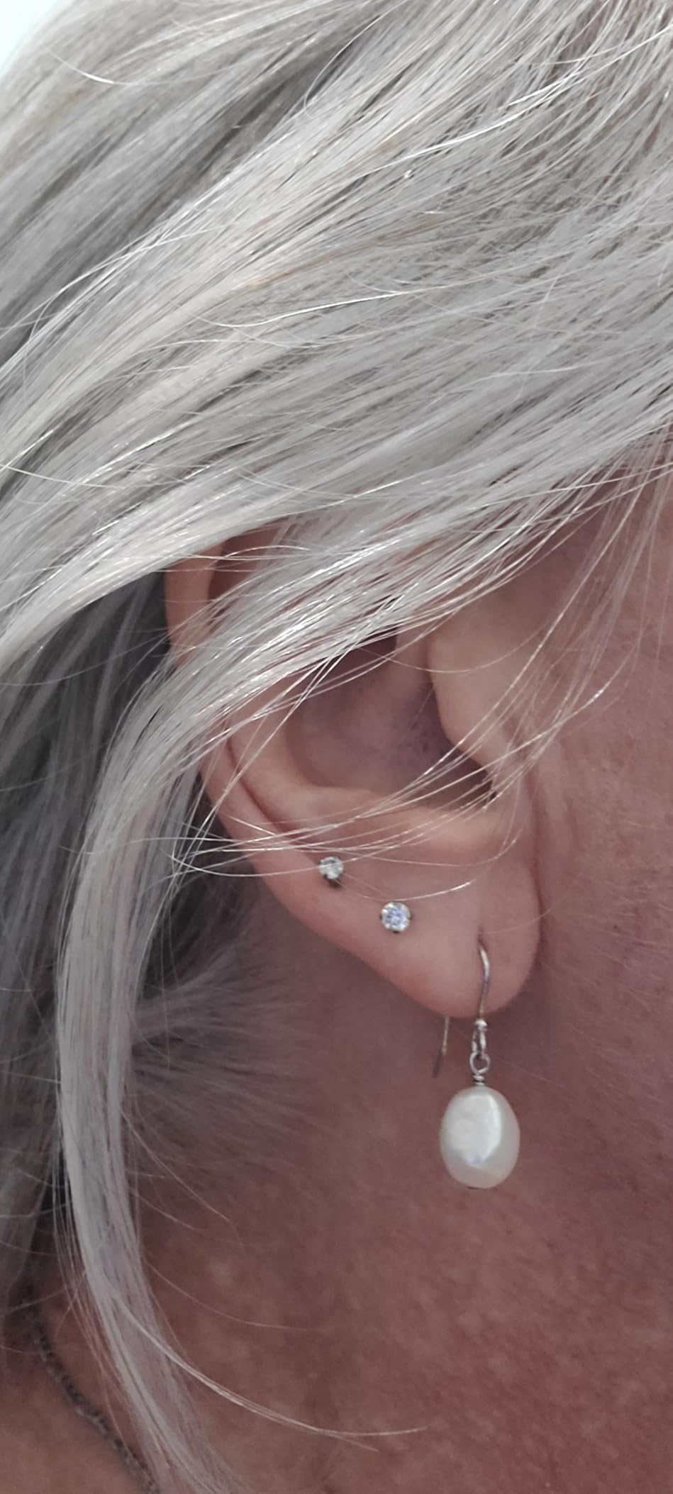 Cultured Baroque Pearl Threader Earrings Dangling Sterling Silver Single Pearl Drop Earrings customer photo 1