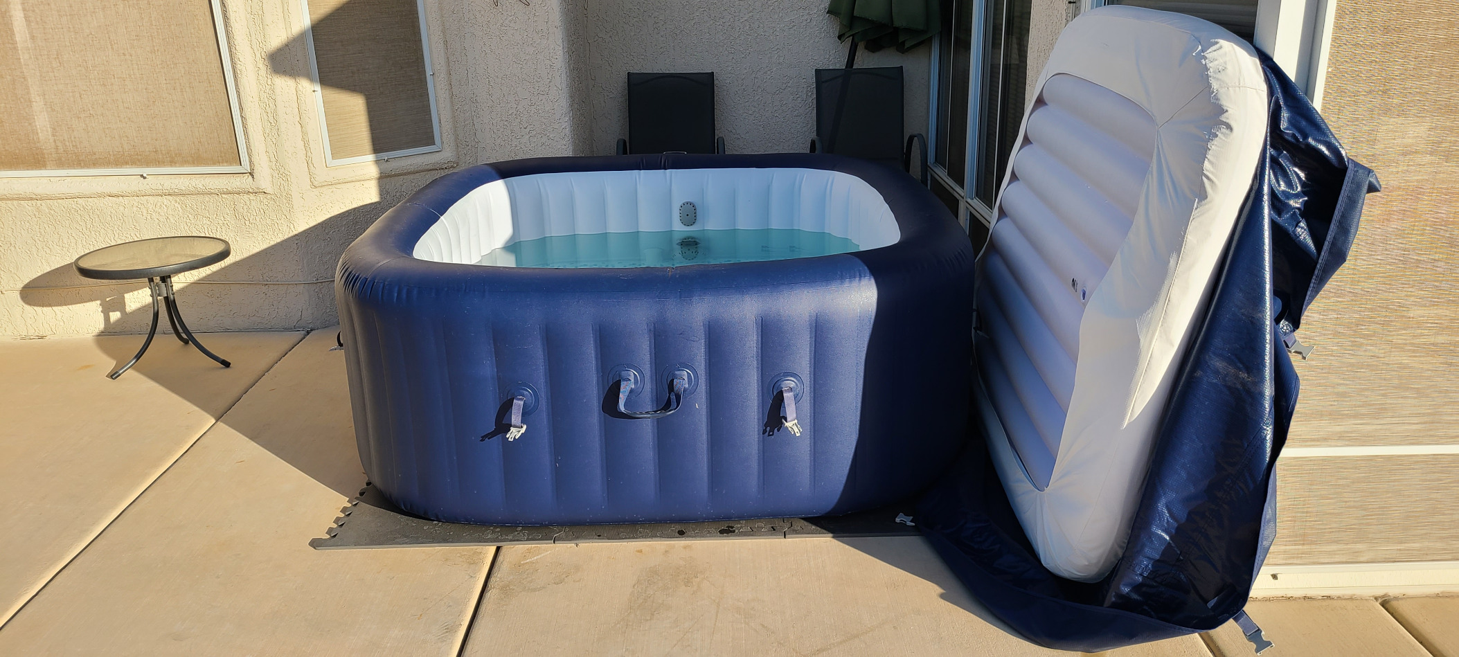 Coleman SaluSpa Atlantis AirJet Inflatable Hot Tub, 4 to 6 Person Square Portable Outdoor Spa with 140 Air Jets, App Control and EnergySense Insulated Cover, 71