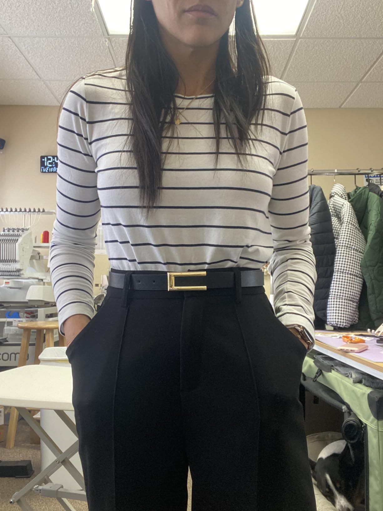 SANSTHS 2 Pack Skinny Leather Belts for Women, Ladies Thin Waist Belt for Dresses Jeans Pants with Gold Buckle customer photo 2