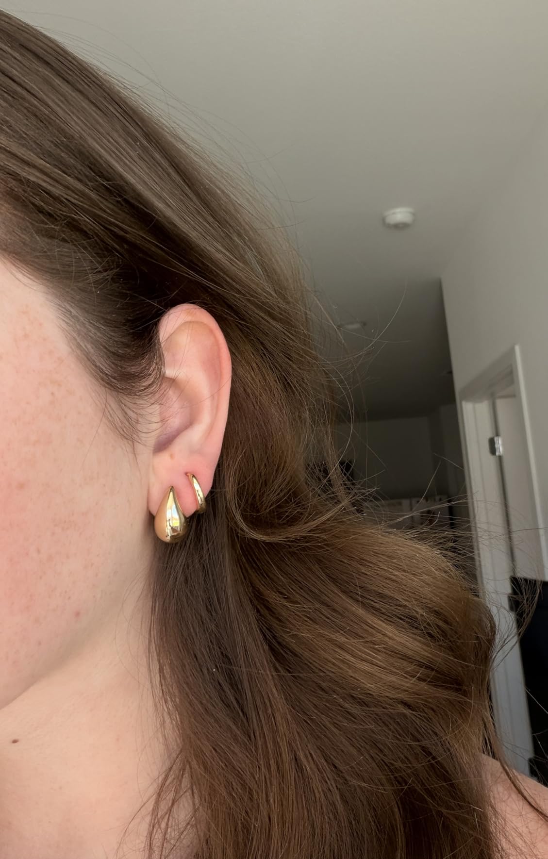 Chunky 14K Gold Plated Hoop Earrings for Women, Lightweight Waterdrop Hollow Open Hoops, Hypoallergenic Dupes Earrings customer photo 1