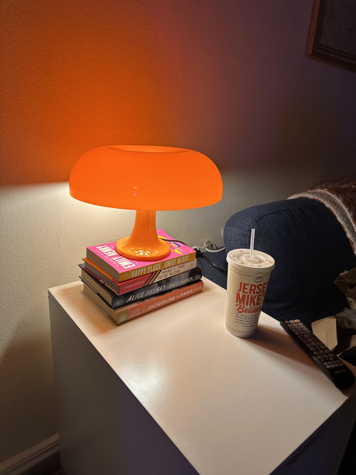 Orange Mushroom Lamp, Mid Century Modern Table Lamp for Bedroom, Minimalist Mushroom Decor Bedside Small Lamps, 2700K(Bulb Included, Plug Powered) customer photo 1