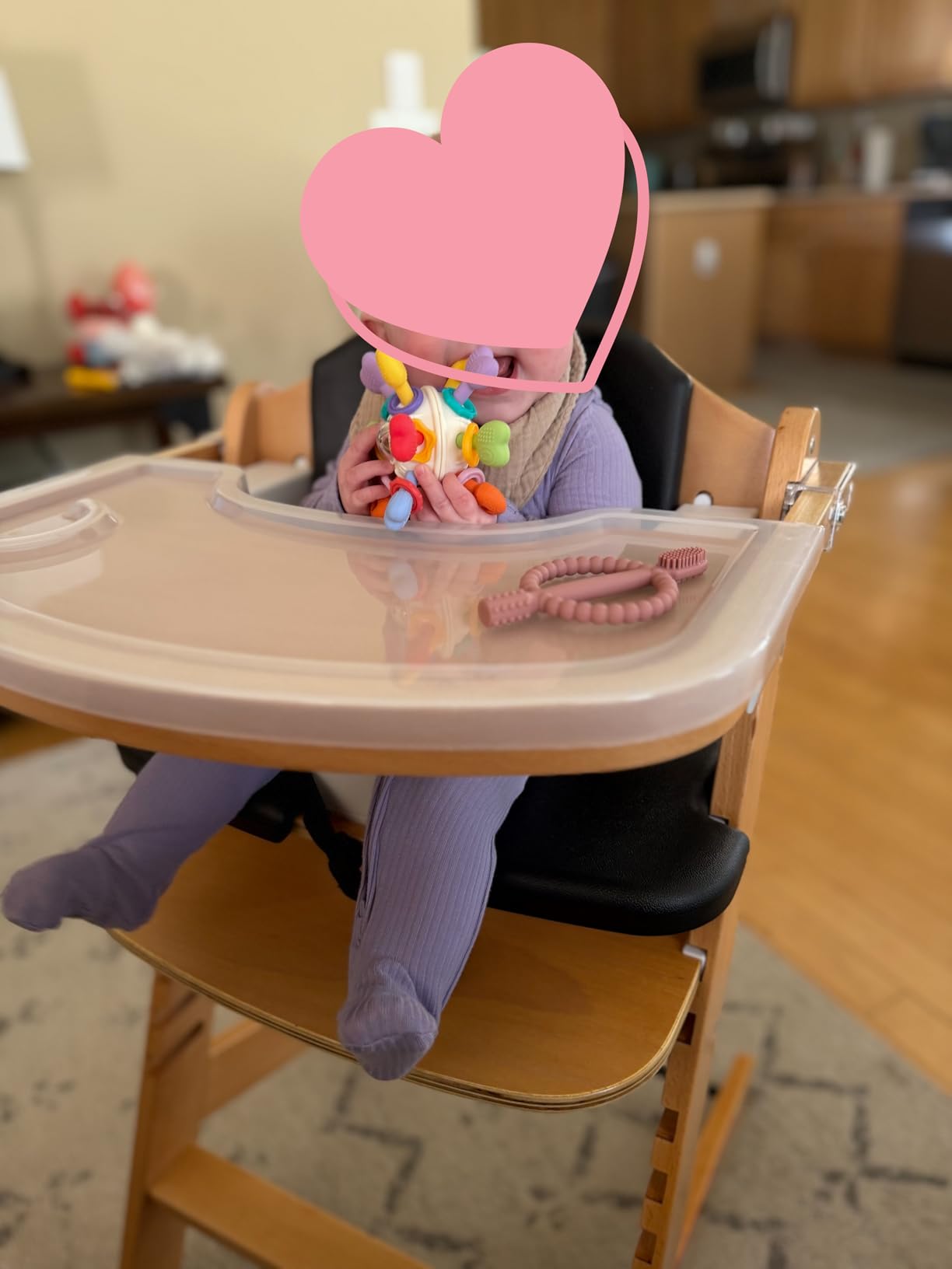 Cowiewie Natural Wooden High Chair for Babies & Toddlers 3-Tier Remove & 2 Adjustable Tray, 8 Adjustable Highchair with Cushions, Easy to Clean (Black) customer photo 2