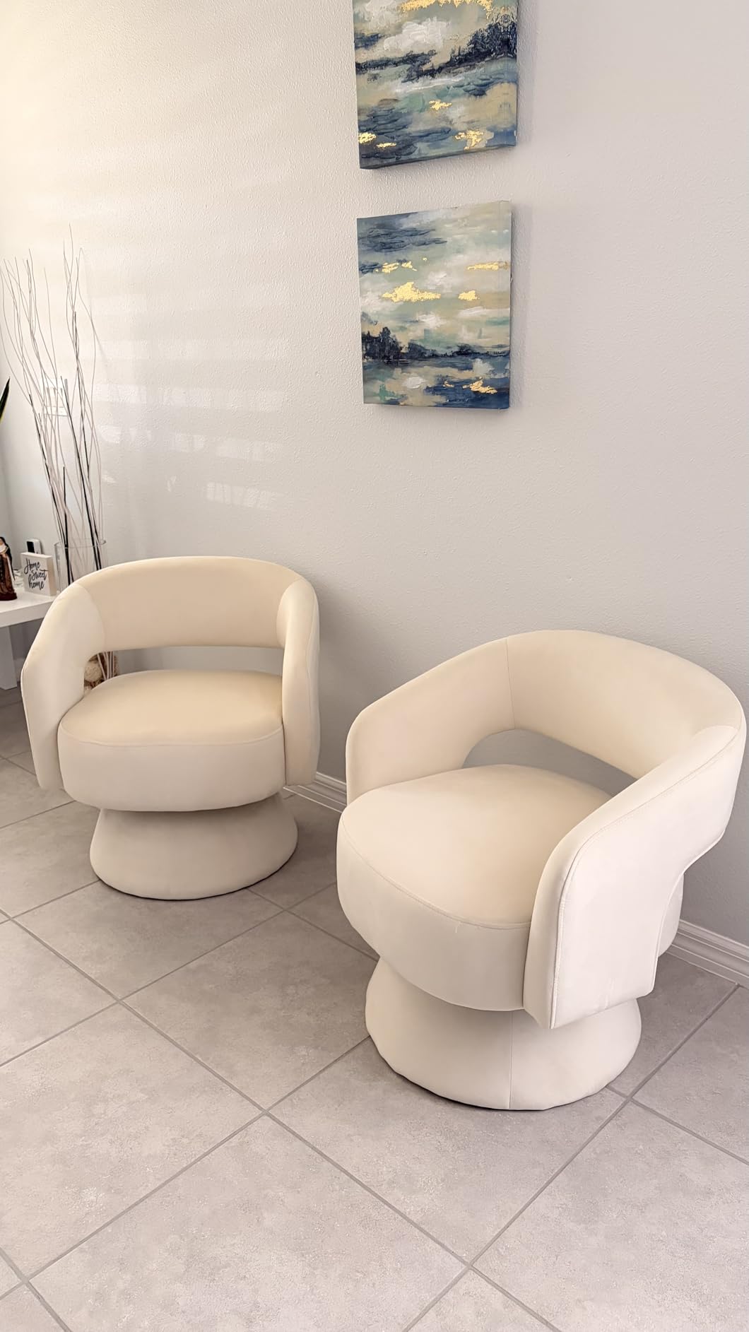 Bonzy Home Swivel Barrel Chair, Set of 2 Velvet Accent Armchair 360 Degree Swivel Club Chair for Living Room Bedroom Reception Room, Beige customer photo 2