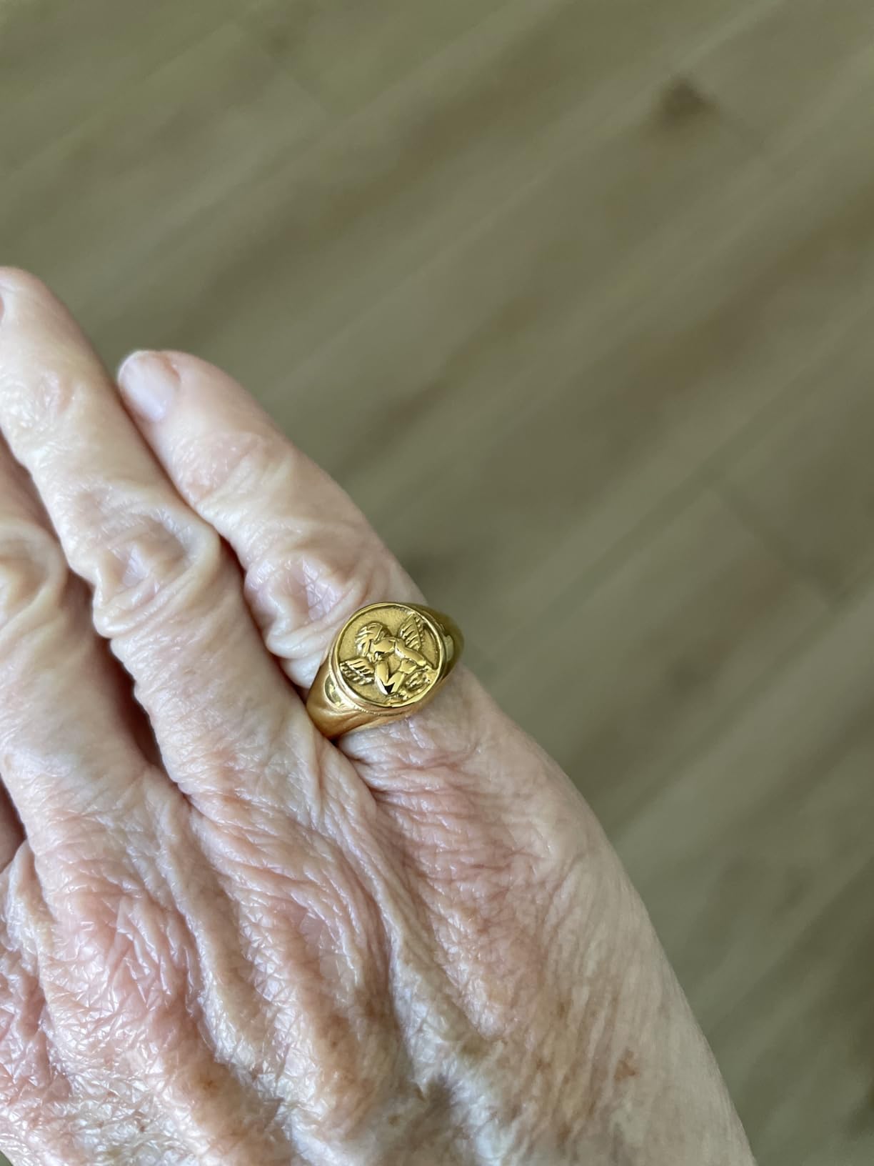 Gold Chunky Signet Stackable Pinky Ring for Women Men, Guardian Angel Cherub customer photo 1