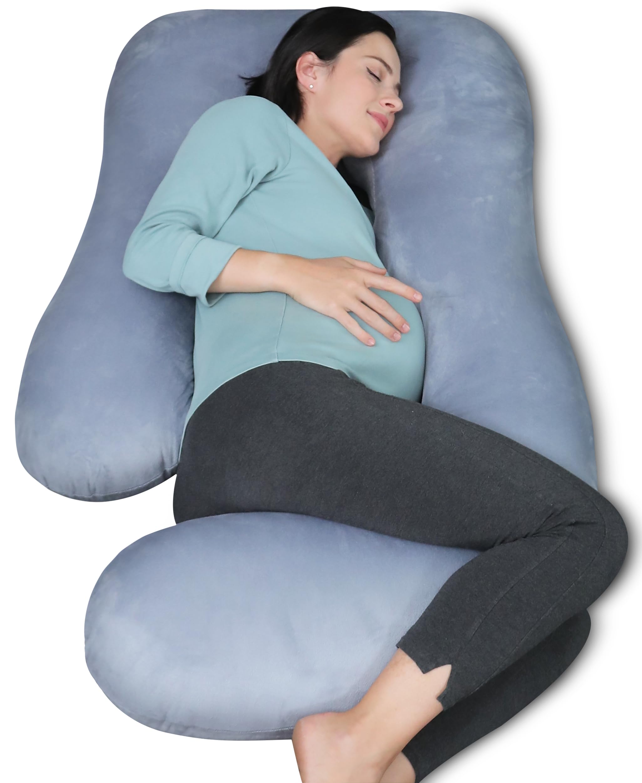 ALLOPERA 57 Inch Pregnancy Pillow for Sleeping, Full Body Support Pillow with Removable Washable Cover for Maternity Comfort, Black Grey Velvet Cover customer photo 1