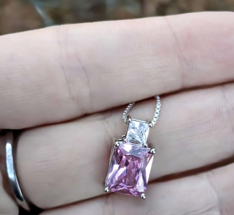 Princess/Emerald Cut Birthstone Pendant Necklace for Women 925 Sterling Silver Birthday Anniversary Jewelry Gifts customer photo 2