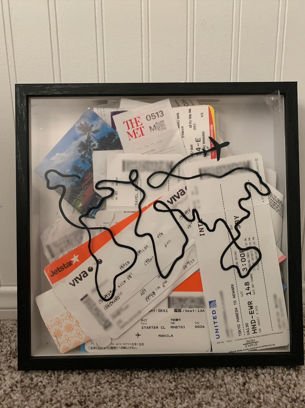 Travel Adventure Archive Shadow Box For Memories,8&12Inch Concert Travel Ticket Stub Memory Top Loading Shadow Keepsake Box With Slot On Top,life In a Shadow Box Travel Frame (White, 8x8) customer photo 2
