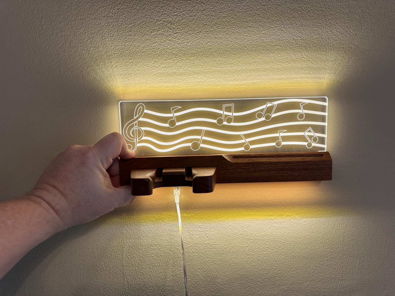 Guitar Wall Mount Stand with LED Lights - Solid Wood & Acrylic USB-Powered Guitar Accessories - Gift for Men, Guitar Players, Music Lovers (for Acoustic, Electric Bass, Ukulele) customer photo 1