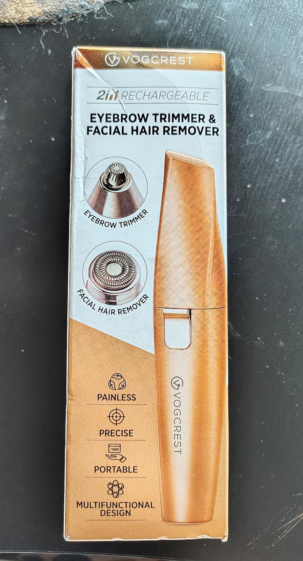 VG VOGCREST Eyebrow & Facial Trimmer: 2 in1 Rechargeable Facial Hair Removal & Eyebrow Shaver - Body Razor with Built-in LED Light (Rose Gold) customer photo 1