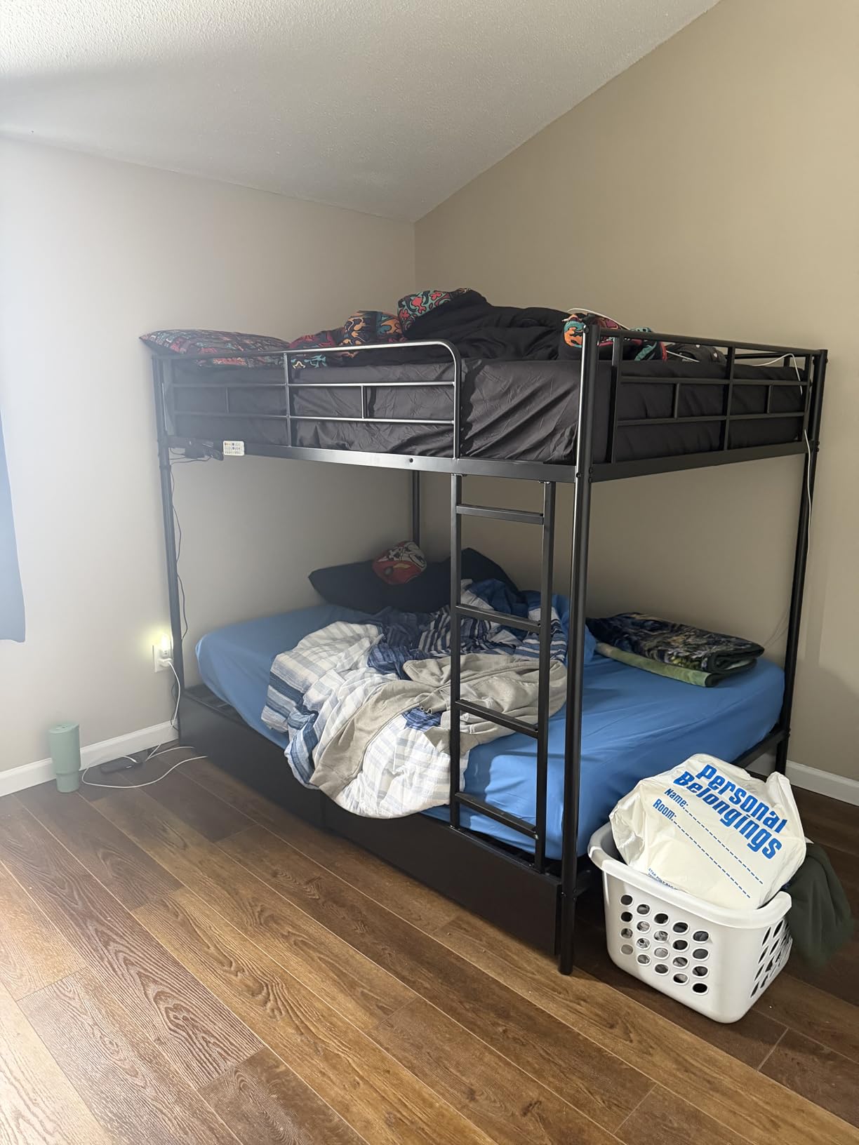 Rolanstar Metal Bunk Bed Twin Over Twin with USB Charging Station, LED Bunk Bed with 2 Storage Drawers, Bed with Safety Guardrail & Ladders, No Box Spring Needed, Easy Assembly, Black customer photo 1