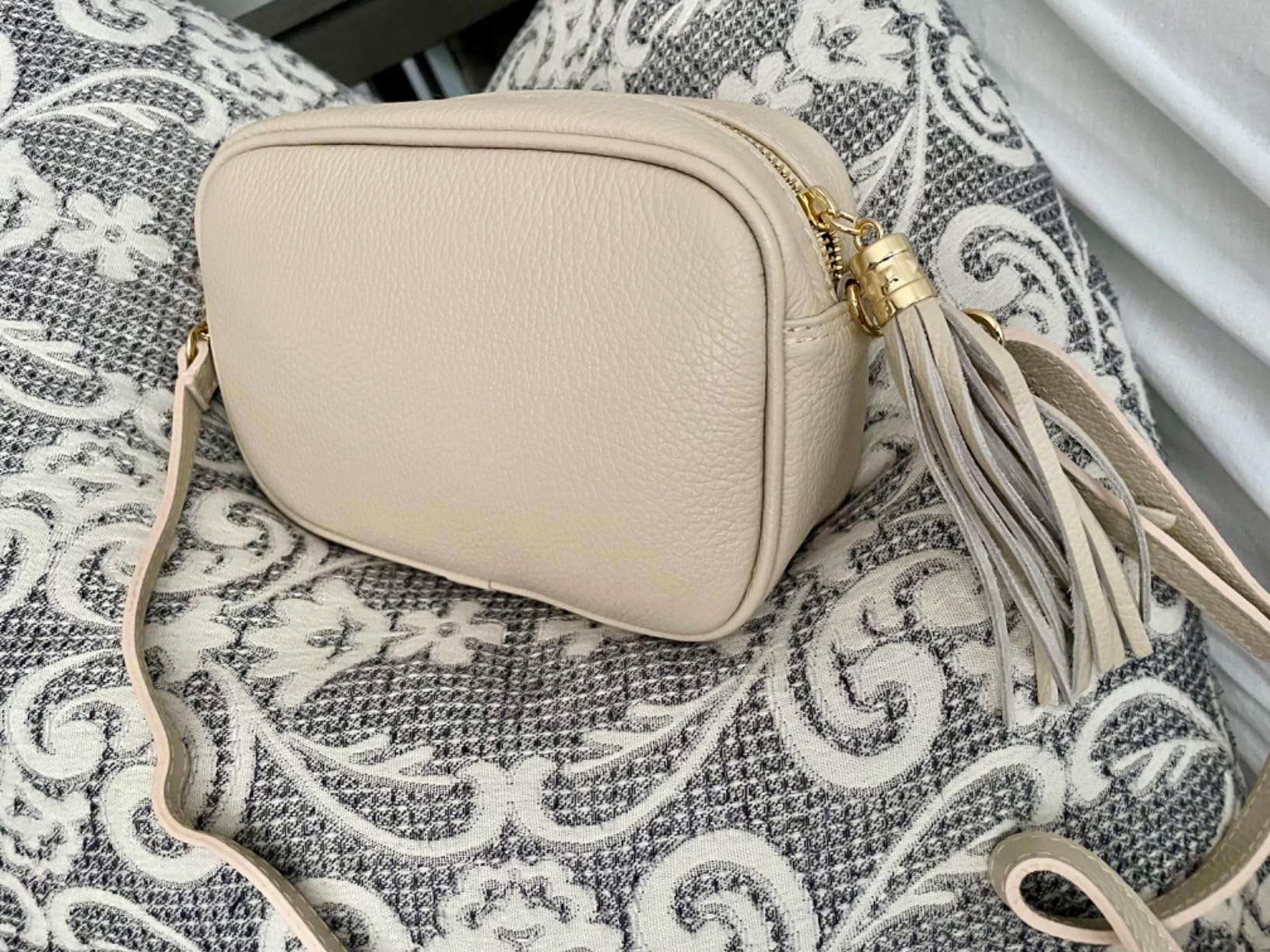 Italian Calf Leather Crossbody Bag for Women with Tassel Zipper | Small Camera Purse Shoulder Handbag Pocketbook customer photo 2