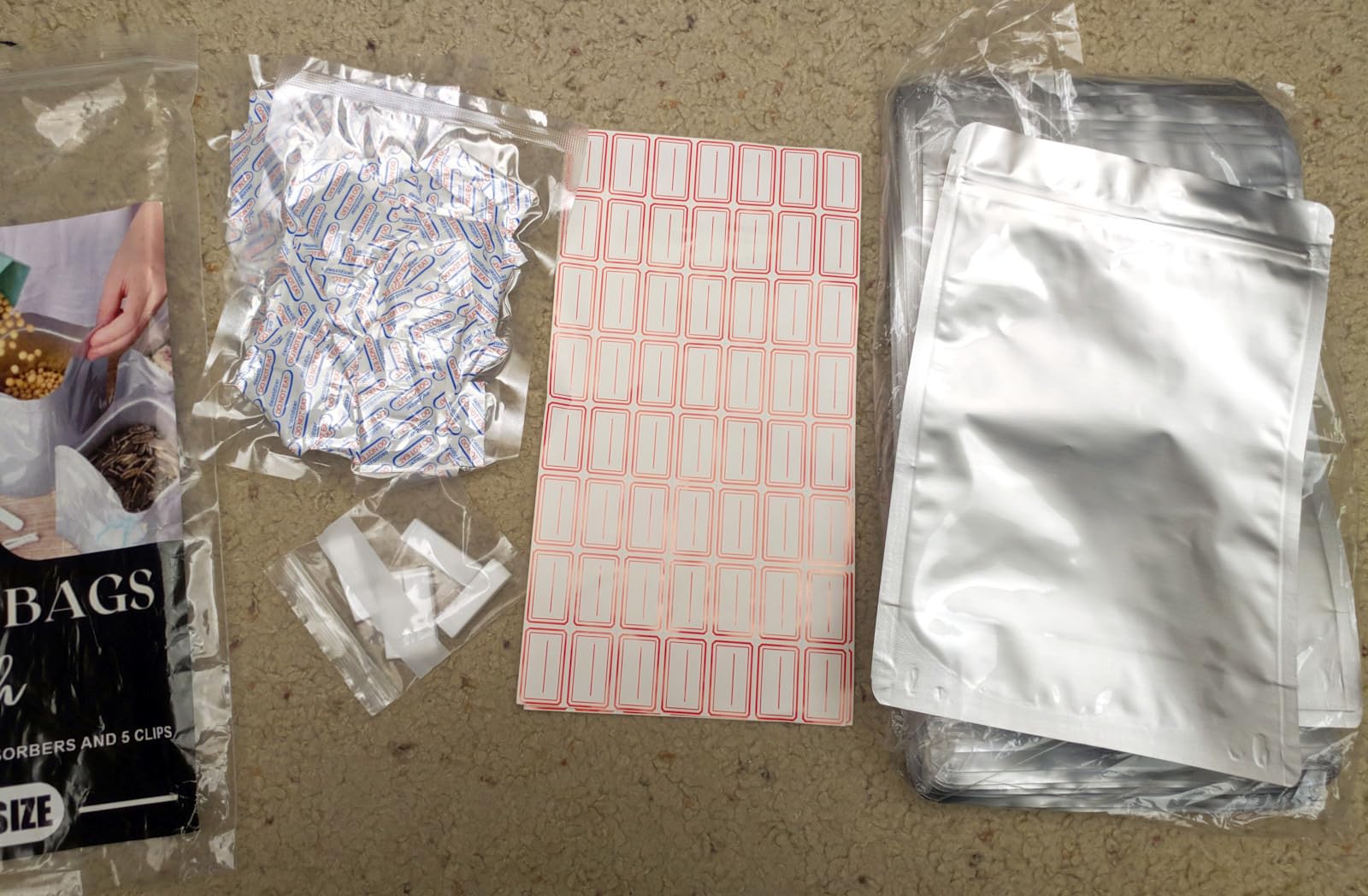 100pcs Quart Mylar Bags with 100 x 500cc Oxygen Absorbers-112 Labels & 10 MIL Thick Stand-Up Reusable Airtight Resealable Bags with 5 Clips - Large Mylar Bags For Food Storage customer photo 1
