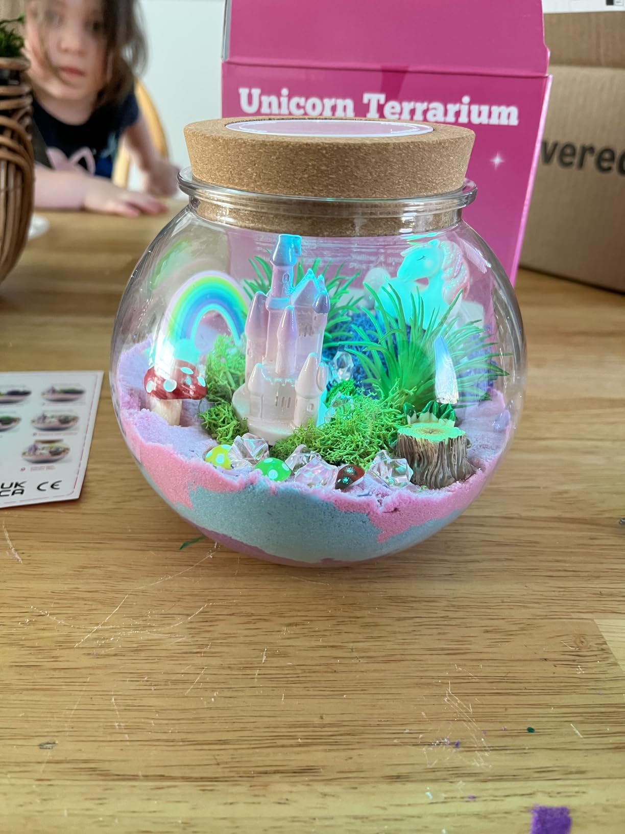 JOYEEMAX Unicorn Light-Up Terrarium Kit for Kids - LED Night Light Birthday Gift for Girls Ages 4 5 6 7 8-12 Year Old - Unicorn Toys for Girls - DIY Arts and Crafts Kit for Kids customer photo 1