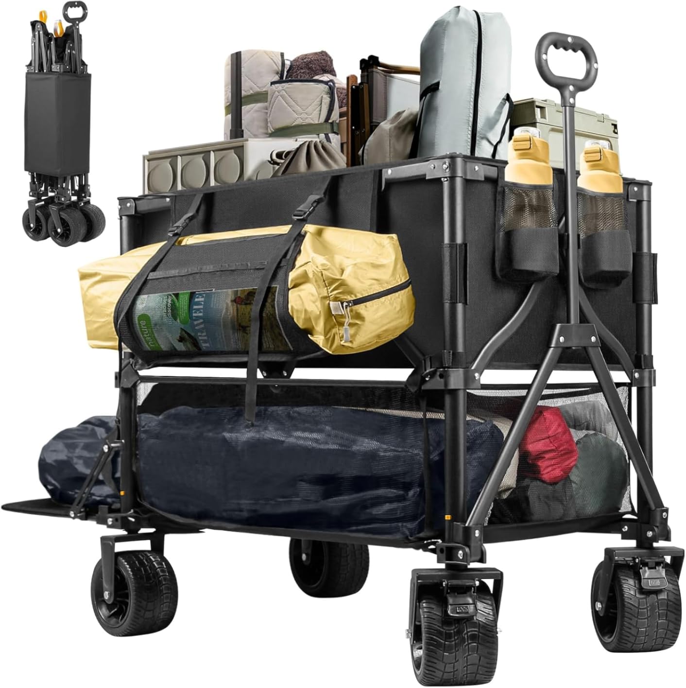 UNITON Double Decker Wagon 600lb Capacity & 400L Collapsible Sports Wagon with Big Wheels 54