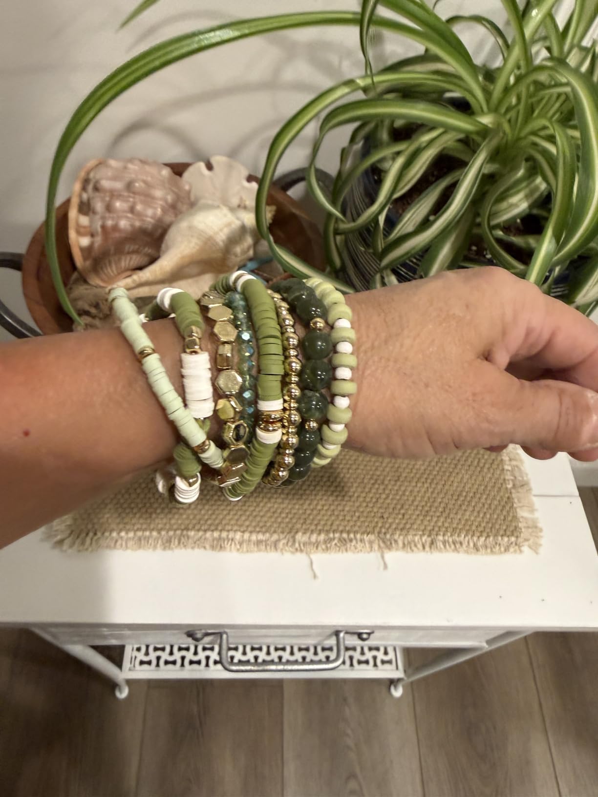 GOOJIDS Surfer Heishi Clay Bead Bracelets for Women Bohemian Stackable Gold Plated Beaded Stretch Bracelets Elastic Layering Friendship Bracelets Set Boho Jewelry customer photo 2