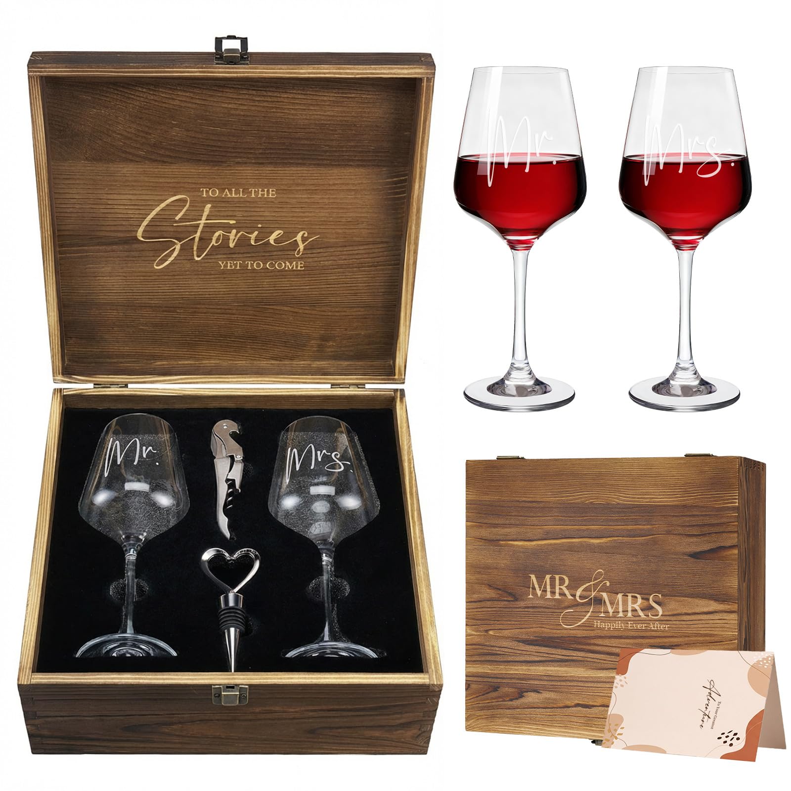 AW BRIDAL Mr and Mrs Wine Glasses Wedding Gifts for Couples - Engagement Gift with Wine Opener and Wooden Box customer photo 1