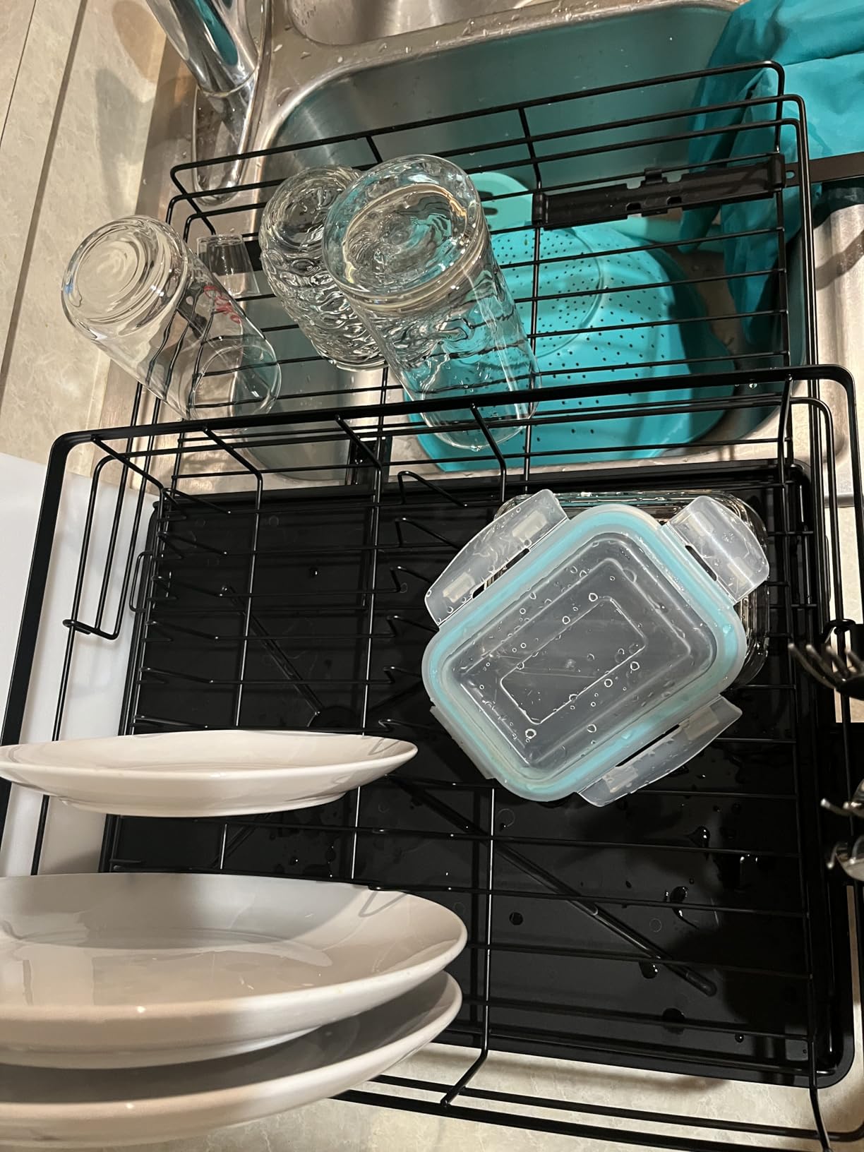 SNTD Dish Drying Rack - Extendable Dish Rack, Large Sink Drying Dish Drainer for Kitchen Counter, Stainless Steel Dish Strainer with Utensil Holder (Black) customer photo 1