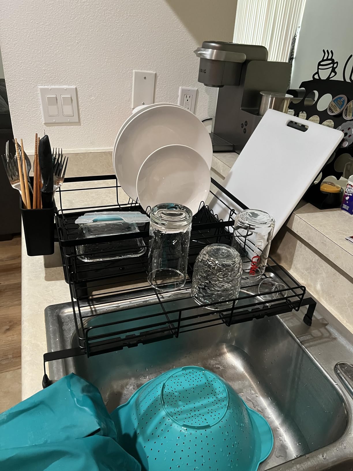 SNTD Dish Drying Rack - Extendable Dish Rack, Large Sink Drying Dish Drainer for Kitchen Counter, Stainless Steel Dish Strainer with Utensil Holder (Black) customer photo 2