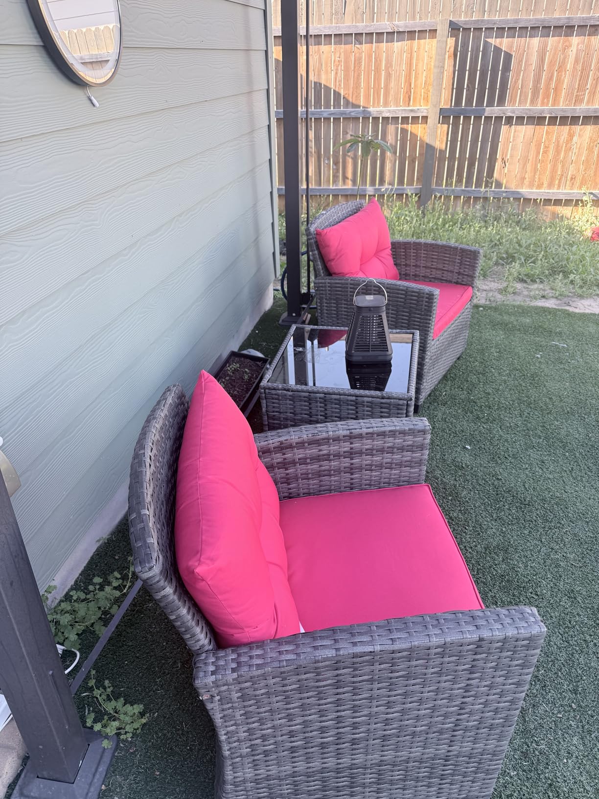KOTEK 3 Piece Patio Furniture Set, Outdoor PE Rattan Conversation Set with Washable Cushions & Tempered Glass Tabletop, Wicker Chairs and Table Set for Porch, Garden, Balcony (Grey) customer photo 1