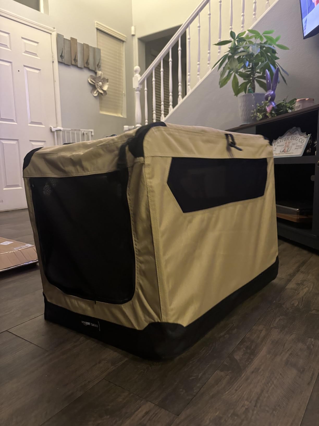 Amazon Basics 4-Door Portable Folding Soft Dog Crate, Collapsible Travel Kennel for Cat, Dog, and Other Small Animals, Pop Up with Easy Transportation, Grey, M 30