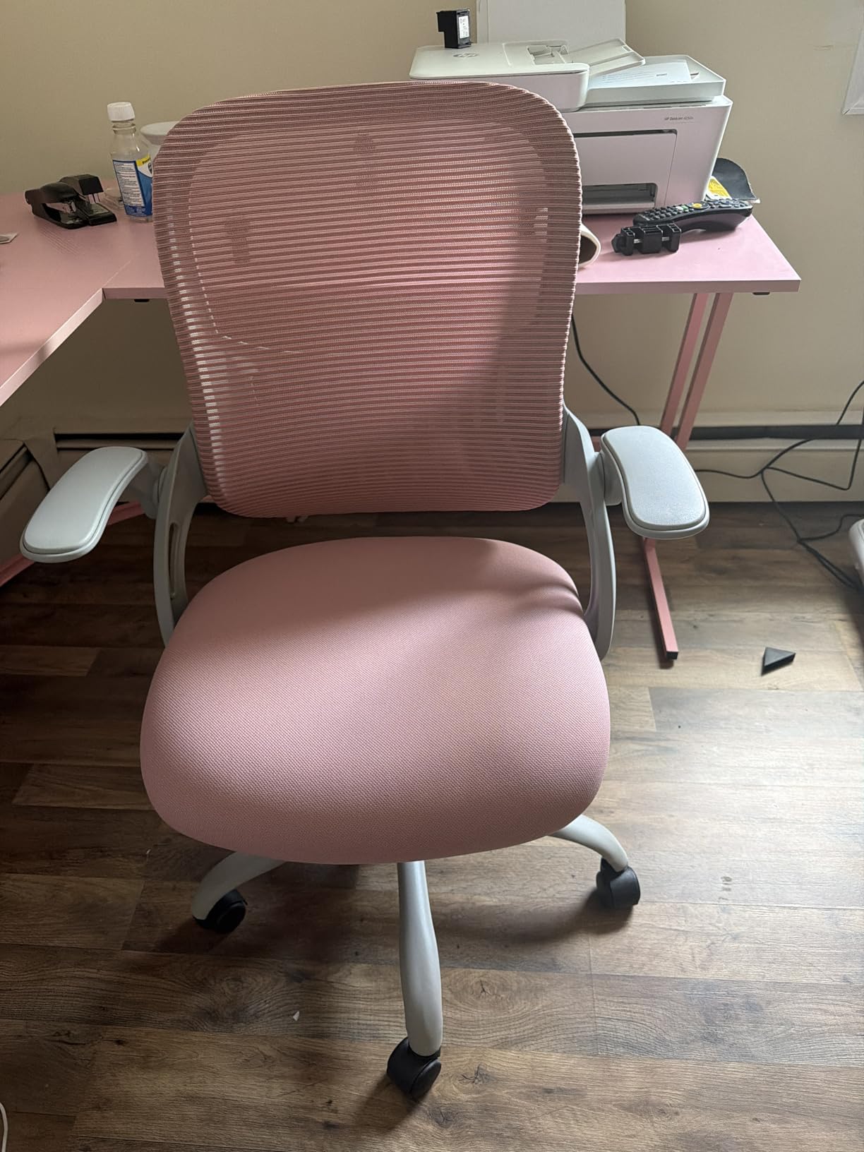 Sweetcrispy Office Computer Desk Chair, Ergonomic Mid-Back Mesh Rolling Work Swivel Task Chairs with Wheels, Comfortable Lumbar Support, Comfy Flip-up Arms for Home, Bedroom, Study, Student, Gray customer photo 2