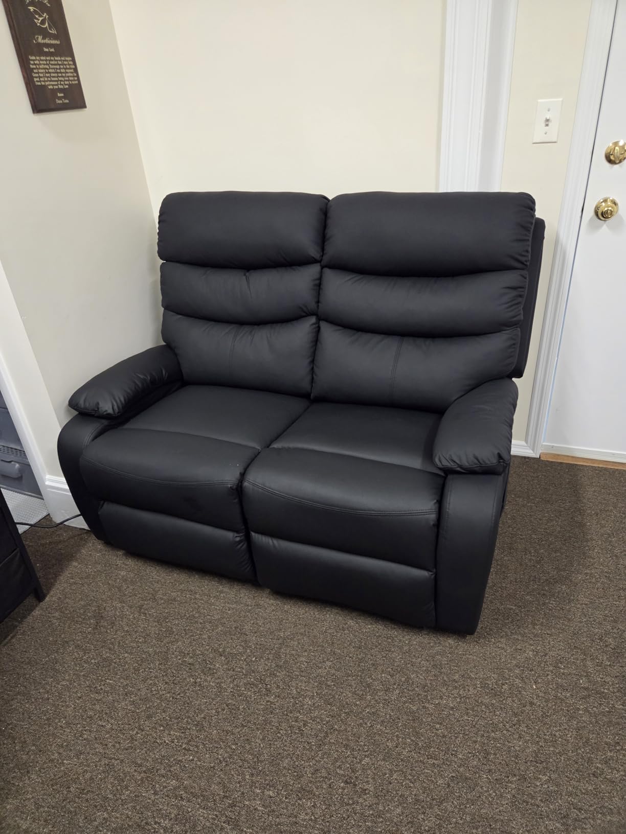 Reclining Loveseat, Anti-Scratch Leather Double Recliner Sofa with Side Pocket, Wall Hugger Loveseat Recliner for Living Room, RV, Home Theater customer photo 1