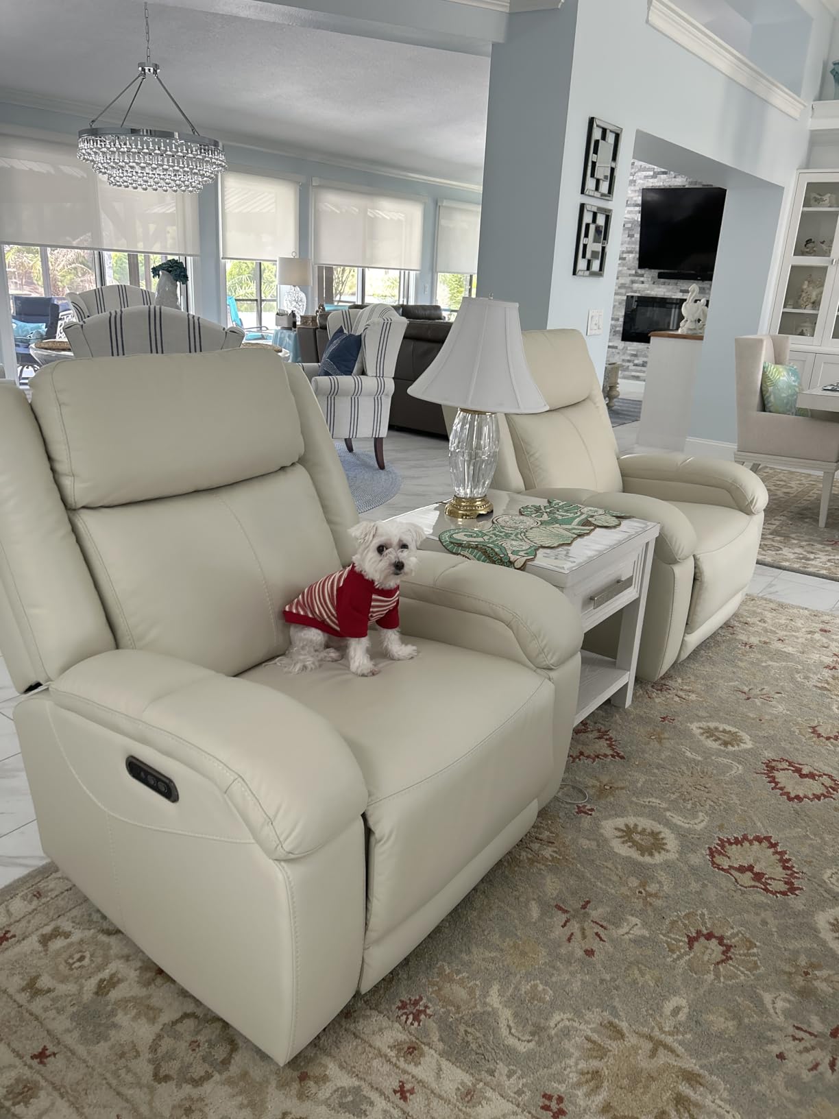 Watson & Whitely Genuine Leather Power Recliner Chairs for Adults, Wall Hugger RV Recliner with Power Headrest & Charging Ports, Electric Recliner Sofa Chair for Living Room, Saddle Brown customer photo 2