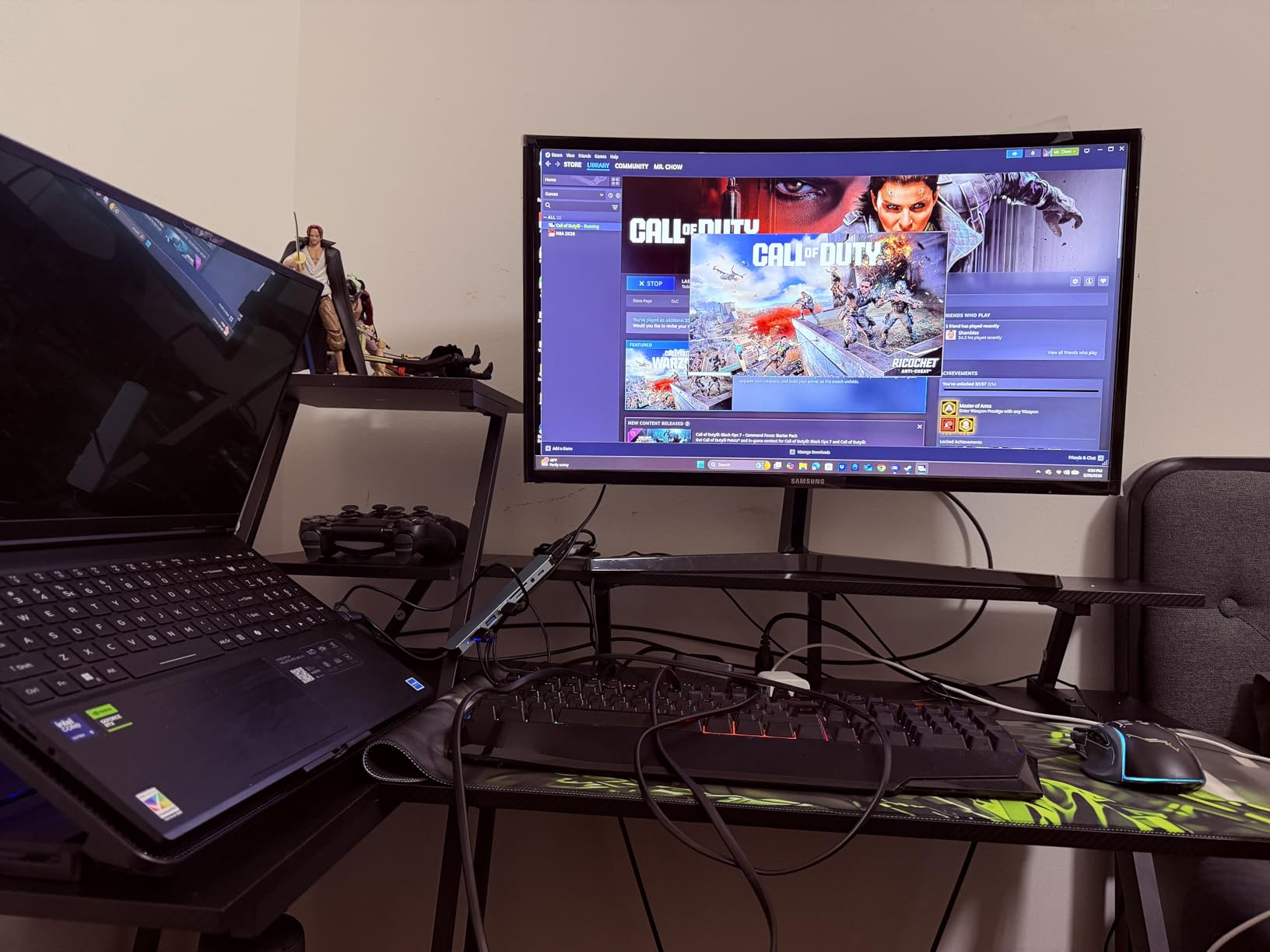 40 Inch Gaming Desk with LED Lights & Power Outlet, L Shaped Computer Gaming Table with Storage Shelves, Reversible Corner Desk with Monitor Stand for Home Office, Carbon Fiber Black customer photo 2