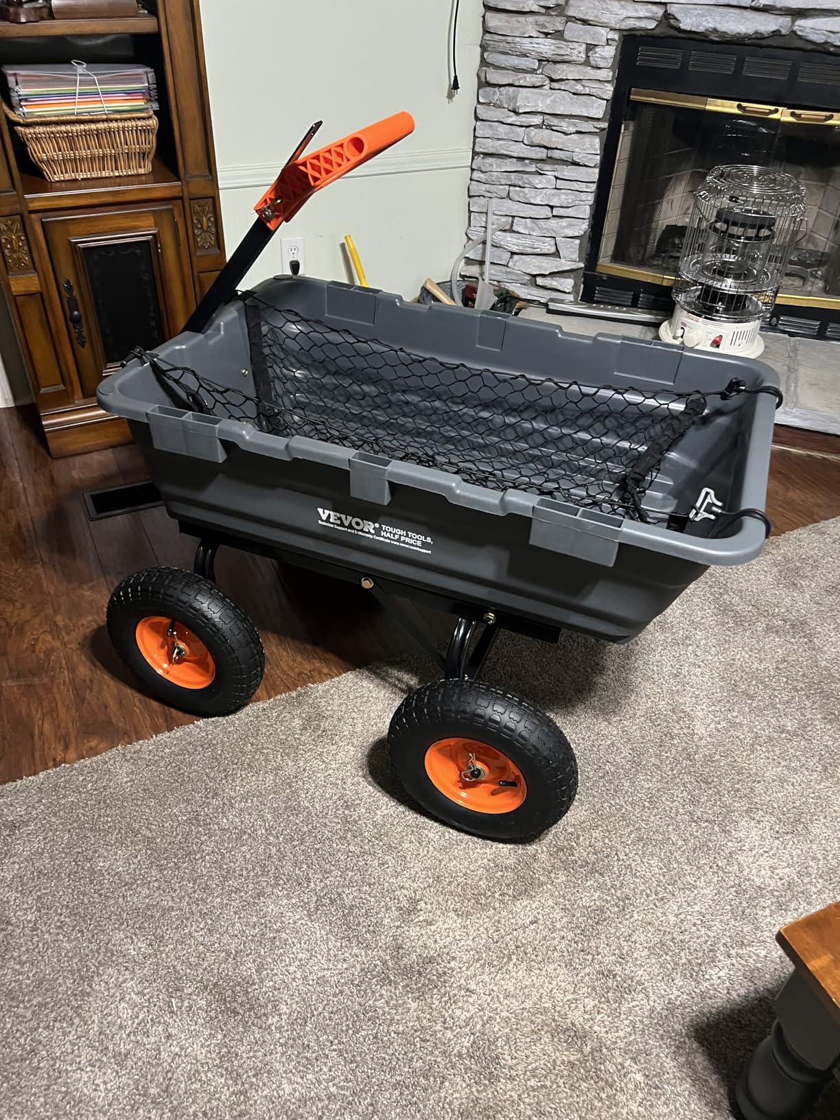 VEVOR 1200lbs 7Cu.Ft. Garden Dump Cart with 2-in-1 Convertible Handle and 13in All Terrain Wheels, Heavy Duty Poly Yard Dump Wagon Utility ATV Trailer Dump Cart Tow Behind for Lawn Mower Tractor customer photo 2