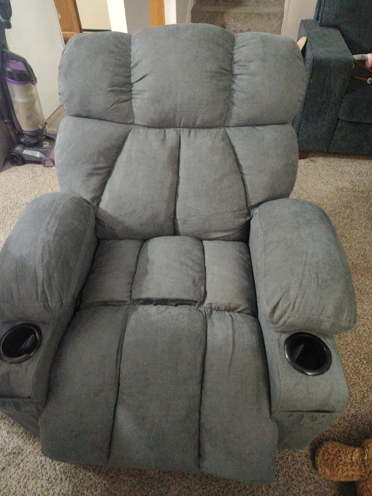 Massage Rocker Recliner Chair with Heat and Vibration Ergonomic Rocking Lounge Chair for Living Room Comfy Overstuffed Recliner with 4 Side Pockets, 2 Cup Holders, Grey customer photo 2