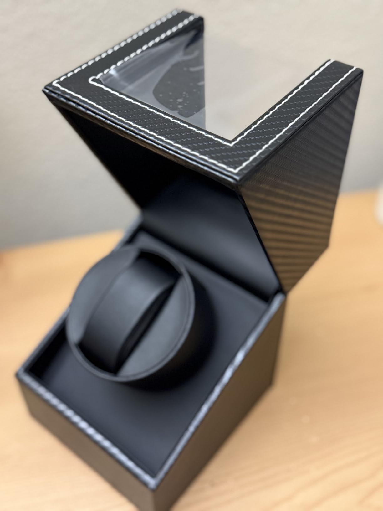 Watch Winder for Automatic Watches: Automatic Single Watch Winder Box with Japanese Quiet Motor, Rotating Watch Case in Black Carbon Fiber Leather customer photo 1