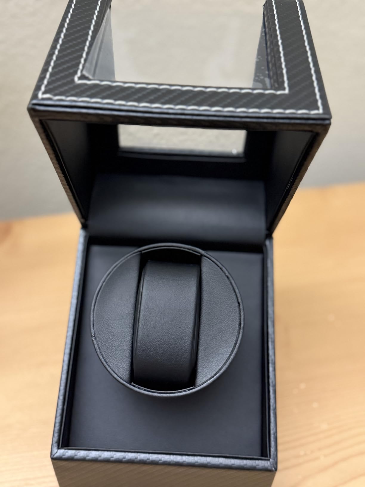 Watch Winder for Automatic Watches: Automatic Single Watch Winder Box with Japanese Quiet Motor, Rotating Watch Case in Black Carbon Fiber Leather customer photo 2