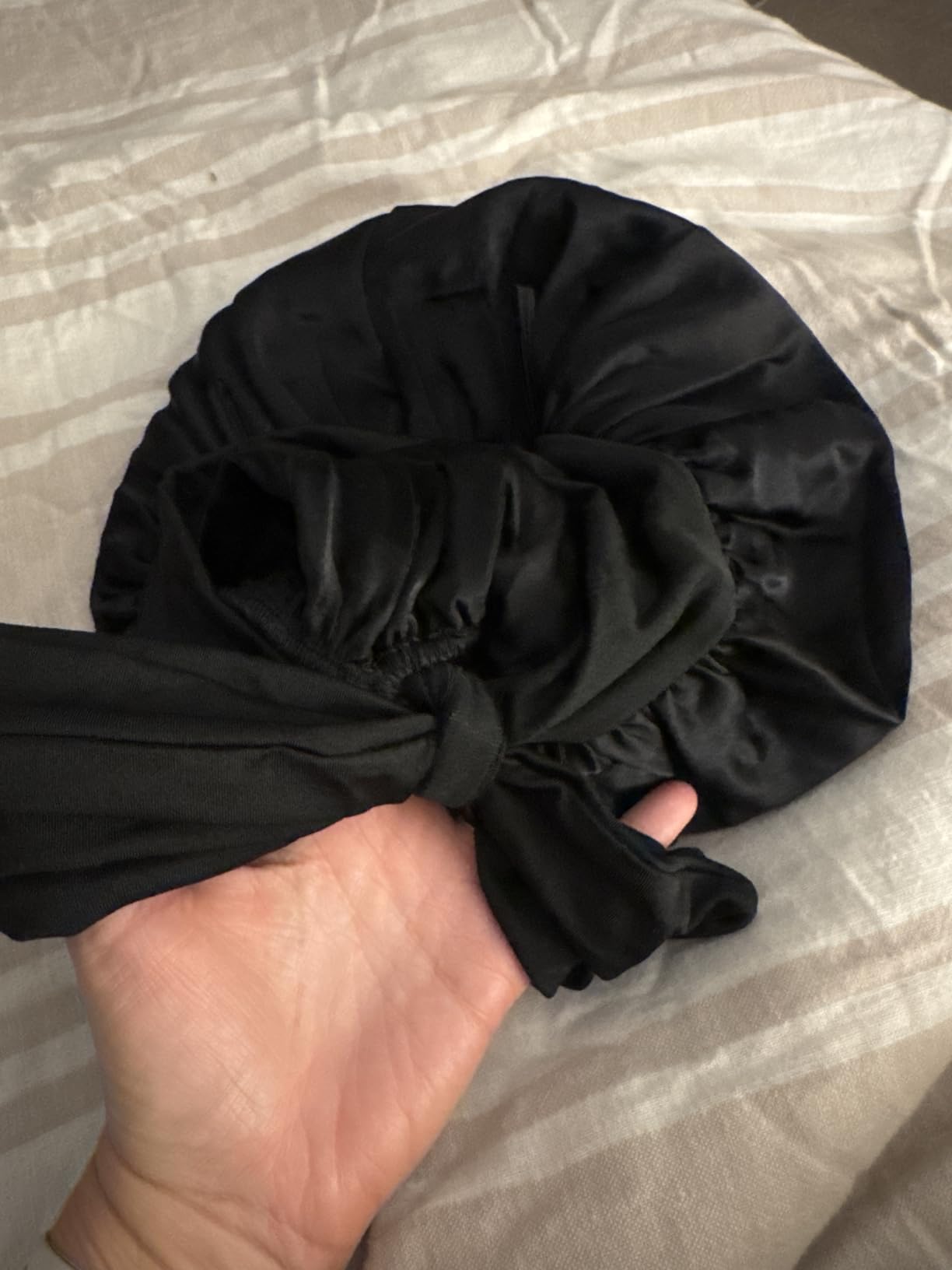 YFONG 100% 22 Momme Mulberry Silk Bonnet for Sleeping Women, Larger Double Layer Silk Hair Wrap for Curly Short Long Hair, Non-Slip Sleep Cap Turban with Elastic Tie Band for Hair Care, Pink customer photo 1