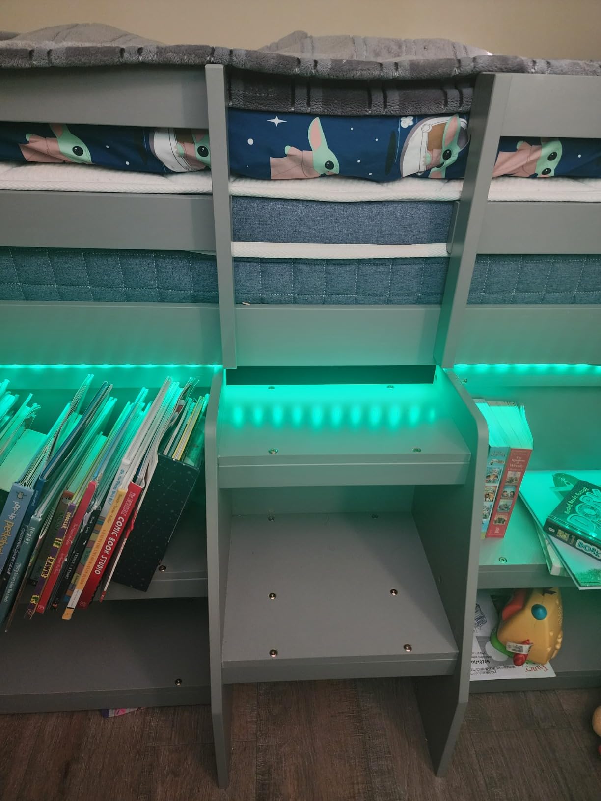 Giantex Twin Loft Bed with LED Lights, Wooden Loft Bed Twin Size with Stairs & Safety Guardrail, Low Loft Bed for Kids with Storage Bookcase and Under-Bed Play Space, White customer photo 2