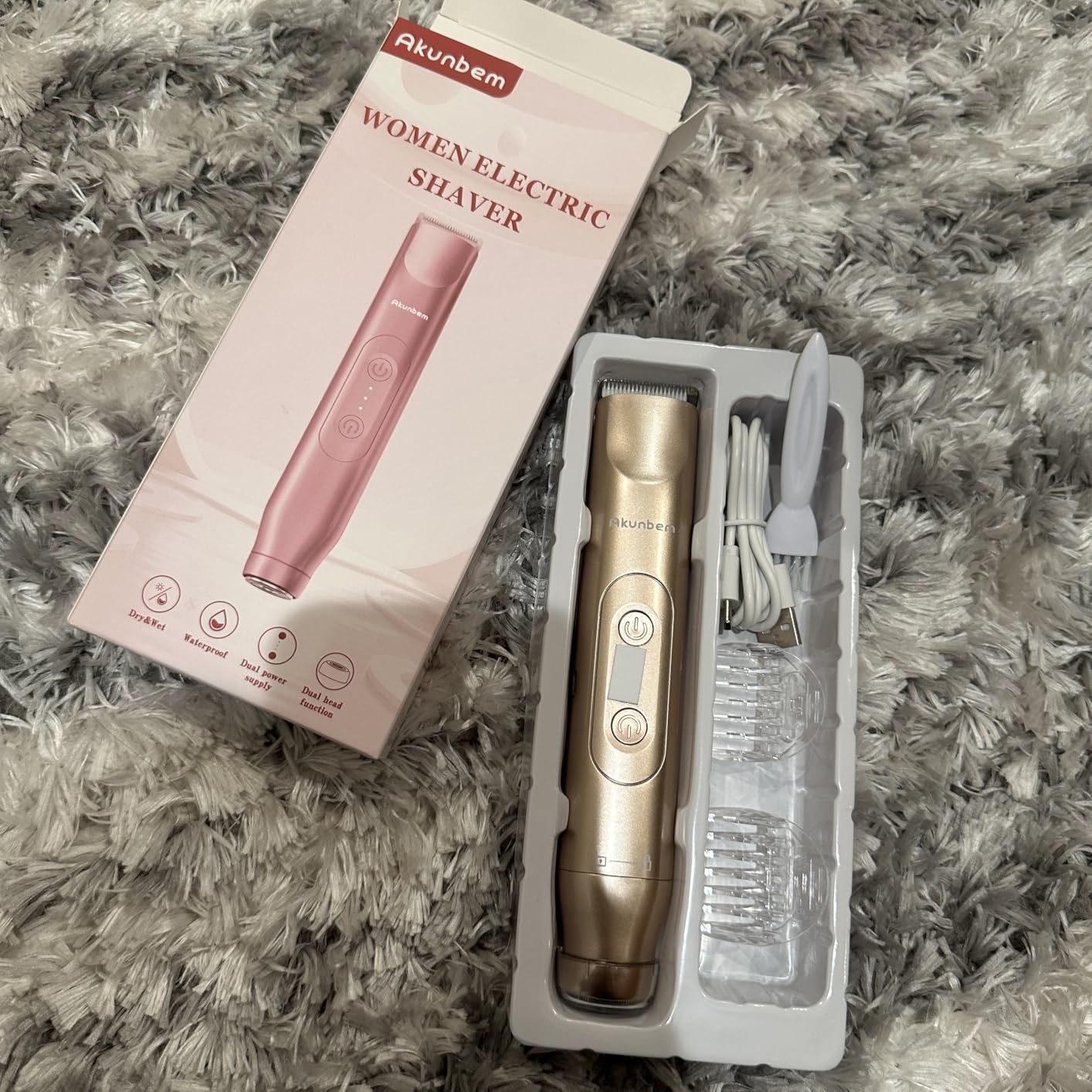 Akunbem Bikini Trimmer for Women - 2 in 1 Electric Razors for Women - Dual Head Electric Shaver - IPX7 Waterproof Wet & Dry Use Body Hair Trimmer and Facial Hair Remover for Bikini Underarm Leg Arm customer photo 2