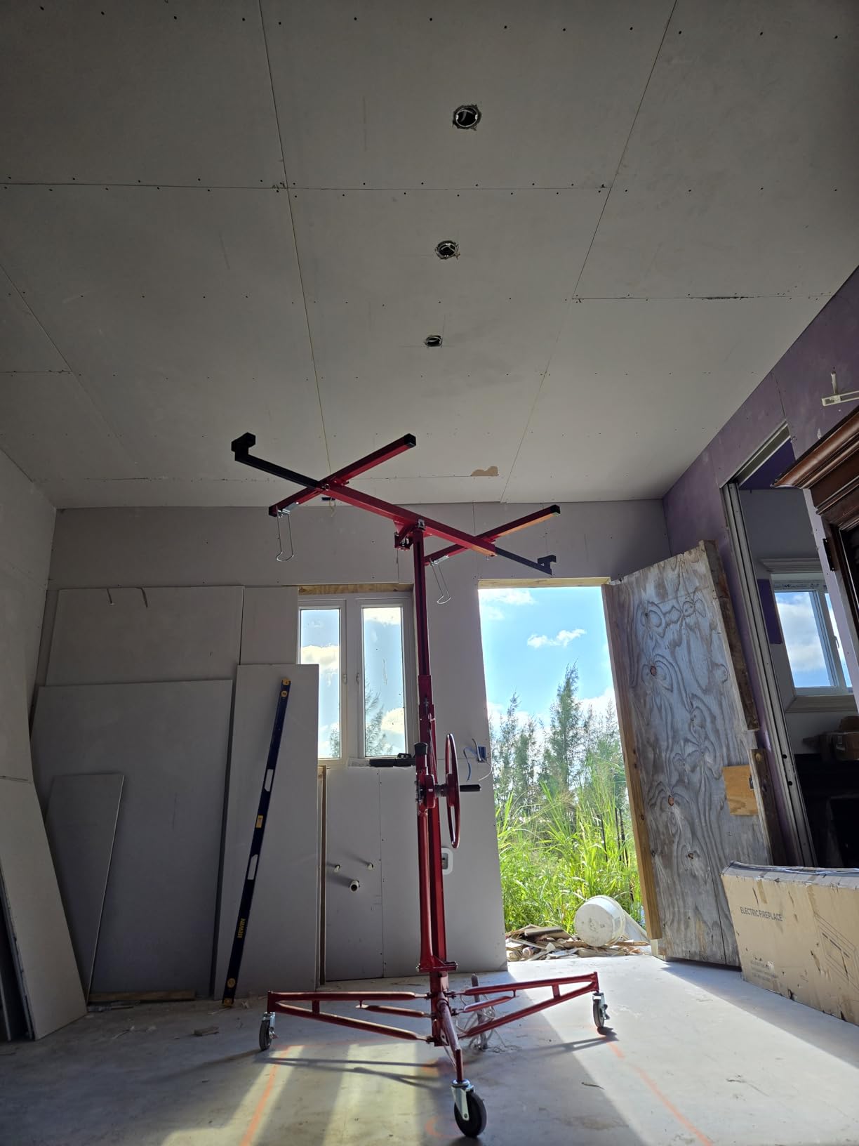 Rovibek Drywall Lift 11 FT, Sheetrock Lift Drywall Lift for Ceiling, Drywall Panel Hoist 360 Degree Adjustable Foldable, 150 lbs Heavy Duty Drywall Lifter for Home Improvement (Black) customer photo 1