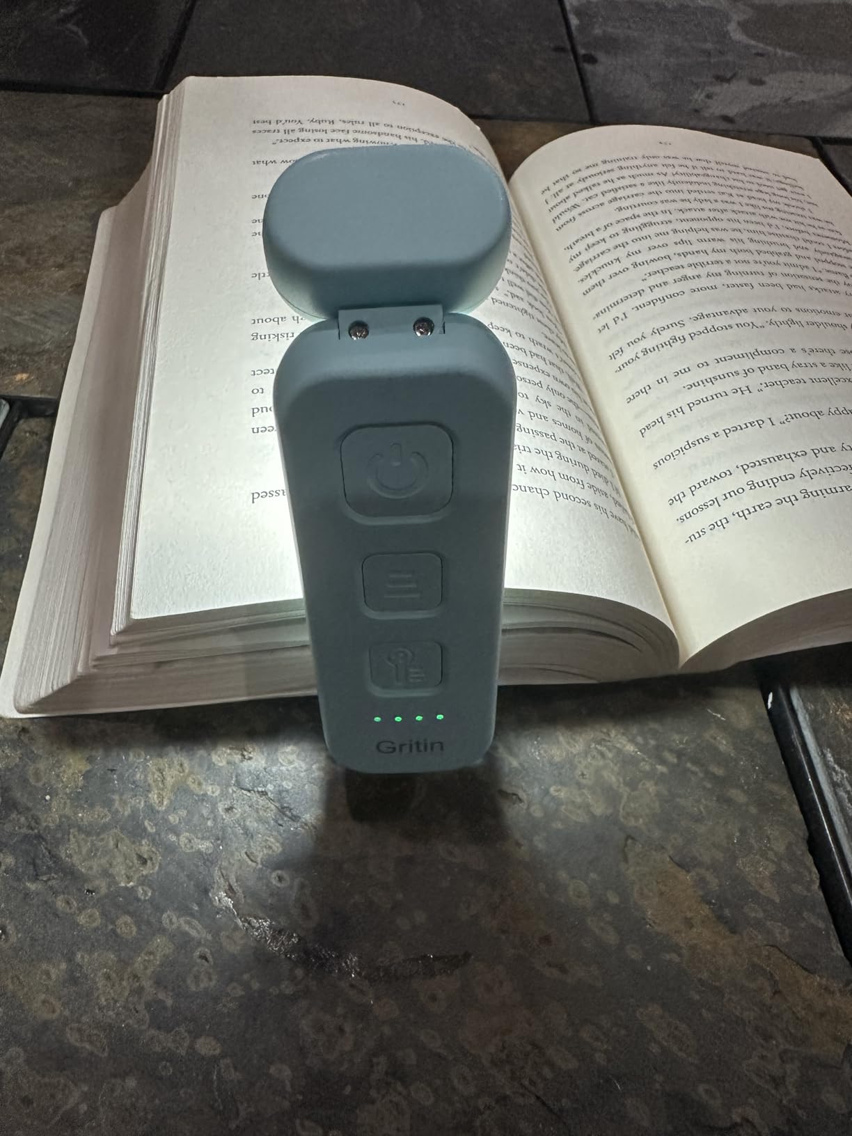 Gritin Reading Light, Rechargeable Book Light for Reading in Bed - Eye Caring 3 Color Temperatures, 5-Level Dimmable Brightness, Long Lasting, Compact Size Clip on Book Lamp for Bookworms-Blue customer photo 2