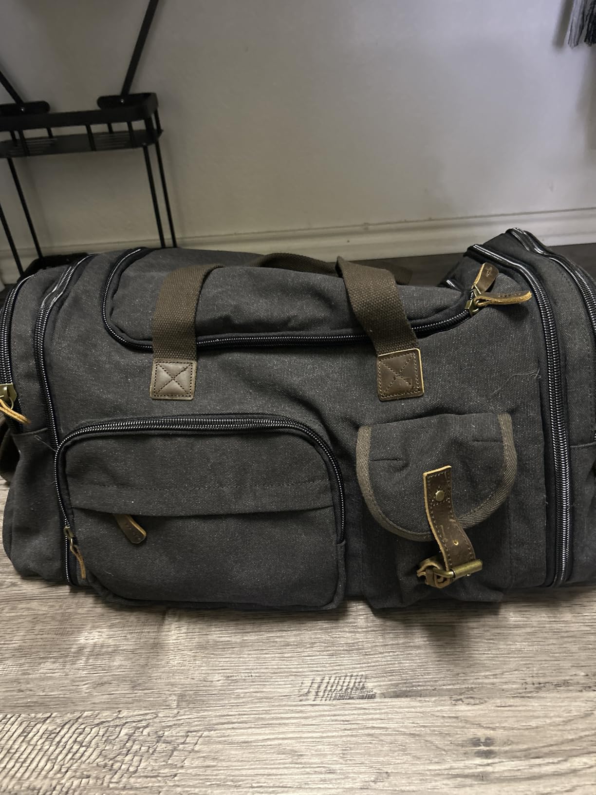 Mens Duffle Bag for Travel 60L Expandable Canvas Weekender Overnight Travel Duffel Bag with Shoe Compartment Carry-On for Airplanes Dark Gray customer photo 1