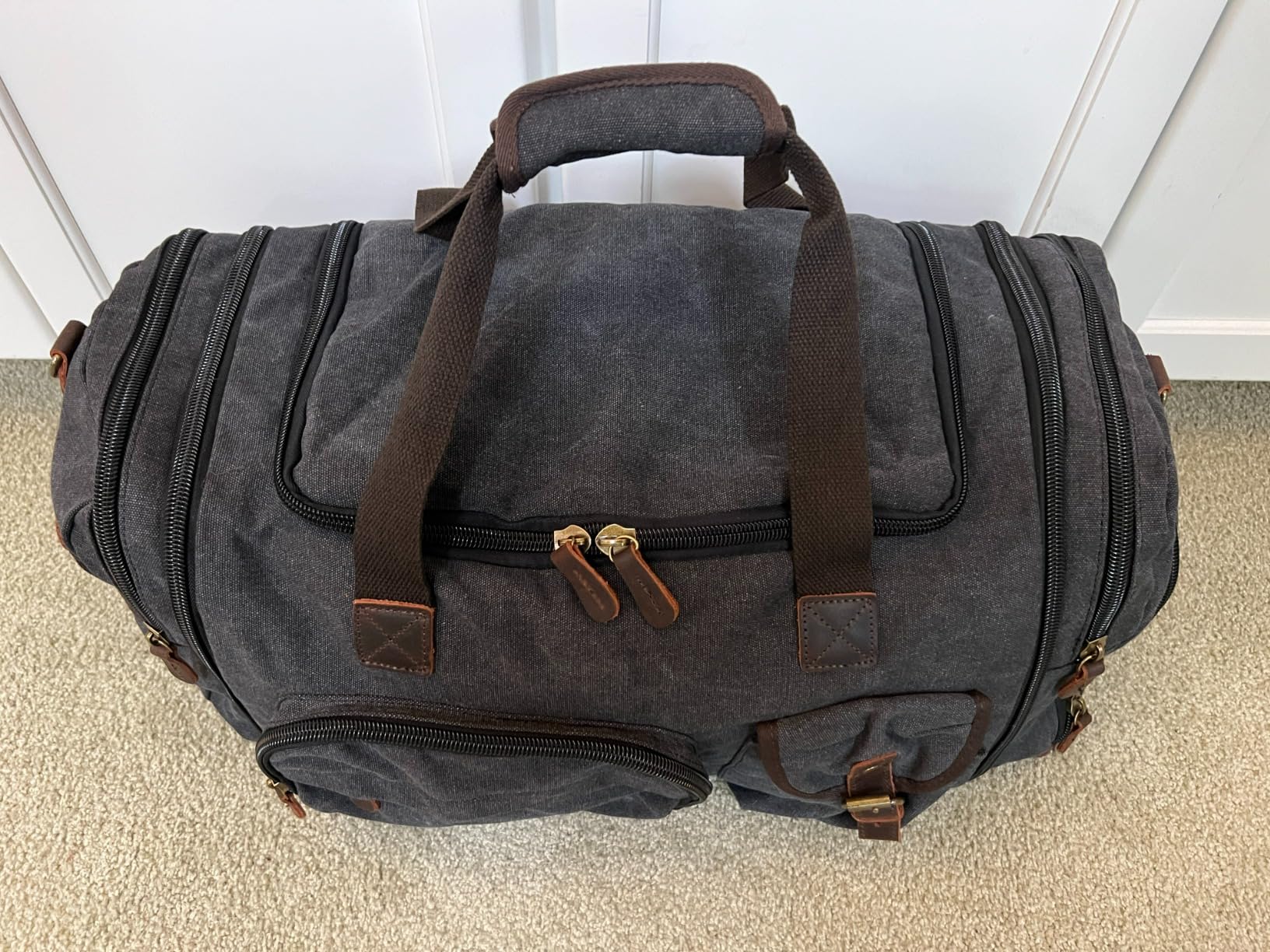 Mens Duffle Bag for Travel 60L Expandable Canvas Weekender Overnight Travel Duffel Bag with Shoe Compartment Carry-On for Airplanes Dark Gray customer photo 2