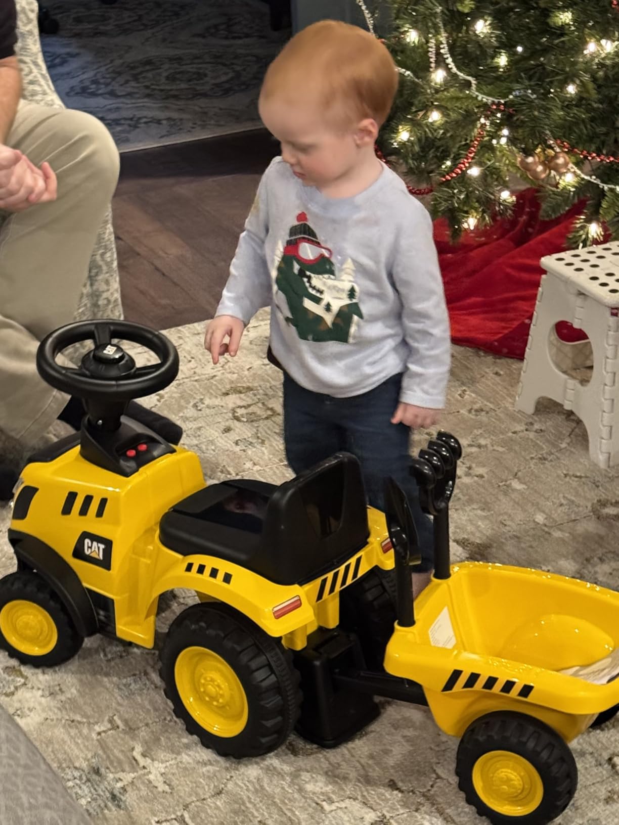 Costzon Kids Ride on Tractor, 2-in-1 Licensed Caterpillar Ride on Push Car w/Detachable Trailer, Horn, LED Lights, Rake & Shovel, Foot-to-Floor Sliding Car Gift w/No Power, Ride on Toy for Toddlers customer photo 2