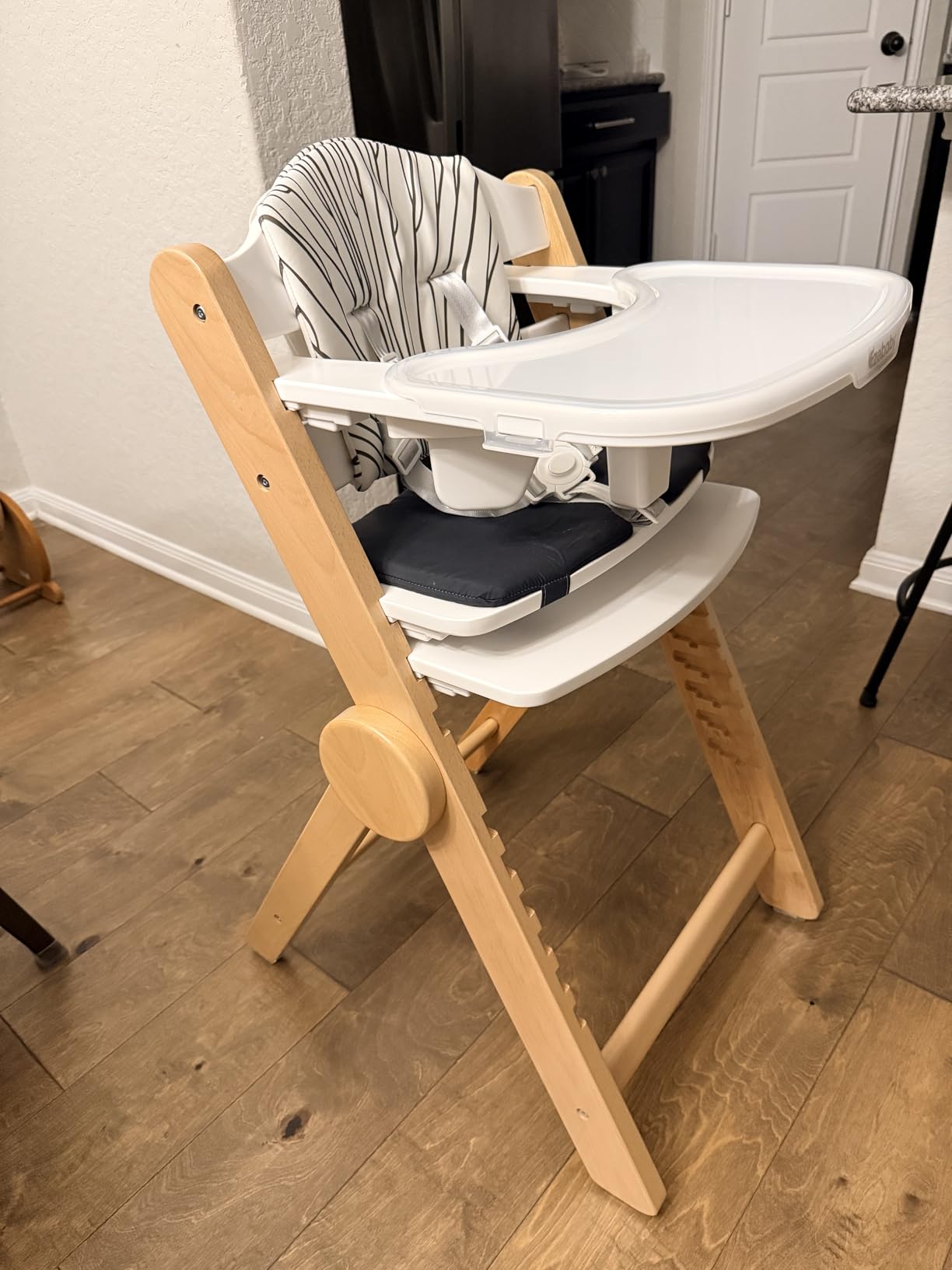 Ezebaby Foldable Wooden High Chair, No-Tools Adjustable Baby High Chair for Toddlers to Adult, Space-Saving Space Highchairs with Double Tray & Washable Cushion (Modern White) customer photo 2