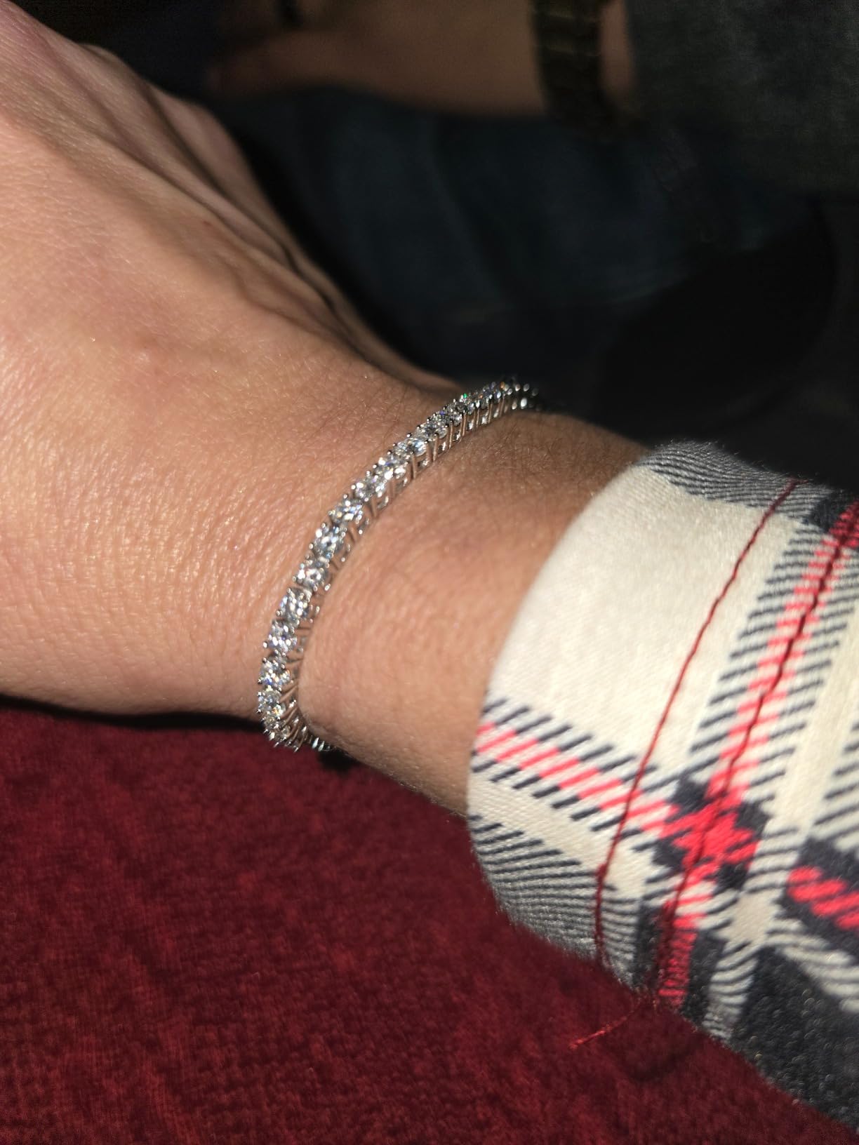 LOVE&LOVE Moissanite Tennis Bracelet for Women, Adjustable 18K White Gold/Yellow Gold Plated 925 Sterling Silver Bracelet, 3/4mm D VVS1 Round Cut, Luxury Jewelry Gift Wife Mom Girlfriend Birthday Anniversary customer photo 1