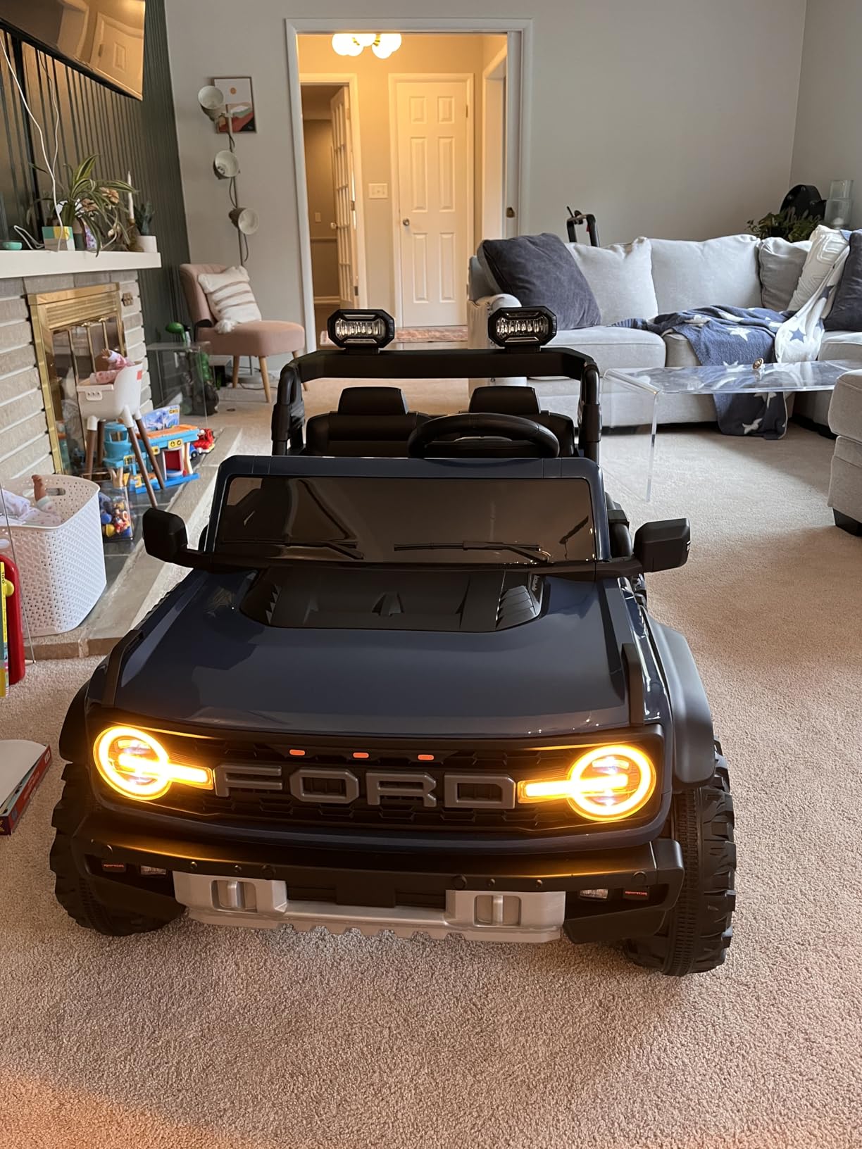 ENYOPRO 2 Seater Ride On Car for Kids, 24V Licensed Ford Bronco Raptor Electric Power Ride On Truck Toy with Remote Control, 4 Wheels Shock Absorption, Soft Start, Bluetooth, Radio, 3 Speed (Blue) customer photo 1
