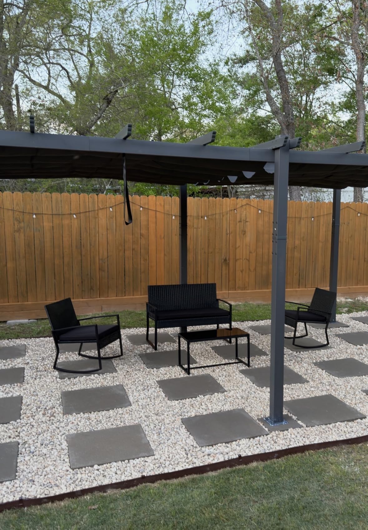 Ahomly 4 Piece Outdoor Patio Furniture Set, Wicker Patio Furniture with Glass Coffee Table, Rocking Wicker Bistro Set, for Backyard, Poolside, Porch (Grey) customer photo 2
