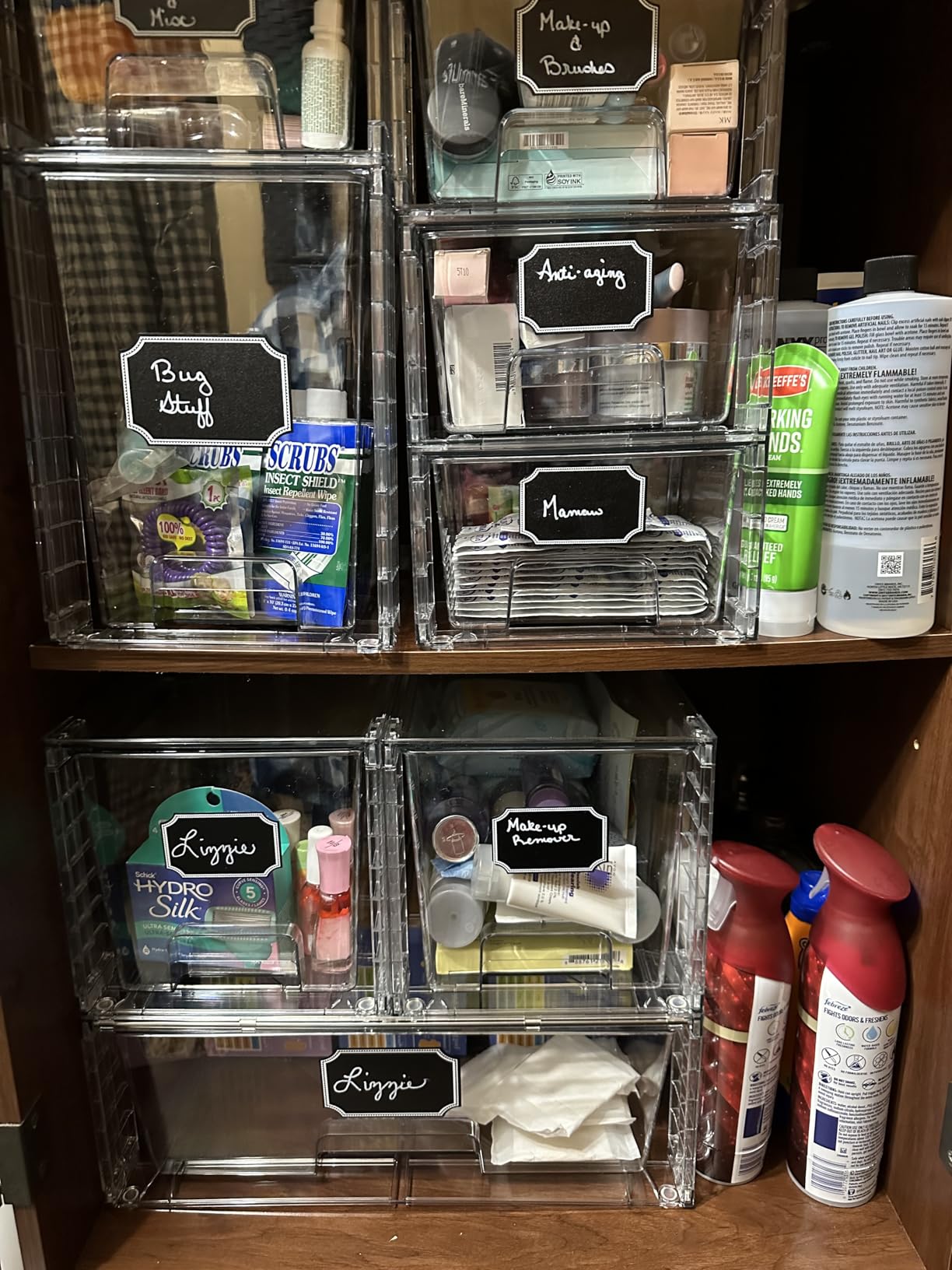 Vtopmart 4 Pack Clear Stackable Storage Drawers,Under Sink and Kitchen Organizers Storage,Easy to Assemble Plastic Drawers for Baby Bottle,Medicine, Bathroom,Cabinet and Pantry Organization customer photo 1