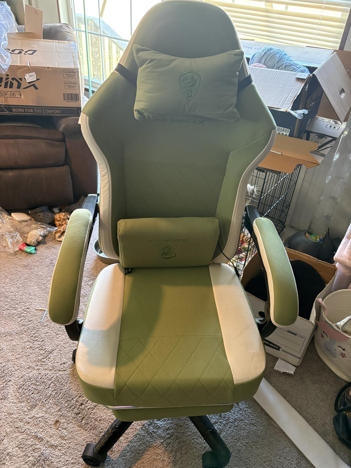 Dowinx Fabric Gaming Chair, Ergonomic Computer Chair with Footrest and Pocket Spring Cushion, Height Adjustable Video Gamer Chair with Lumbar Support for Adults, Black customer photo 1