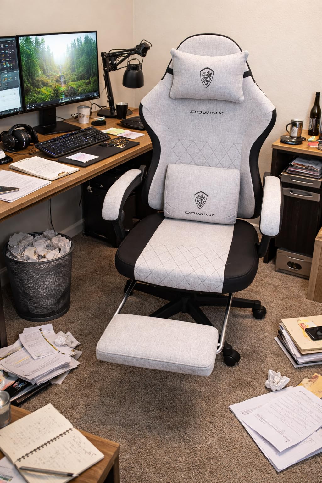 Dowinx Fabric Gaming Chair, Ergonomic Computer Chair with Footrest and Pocket Spring Cushion, Height Adjustable Video Gamer Chair with Lumbar Support for Adults, Black customer photo 2