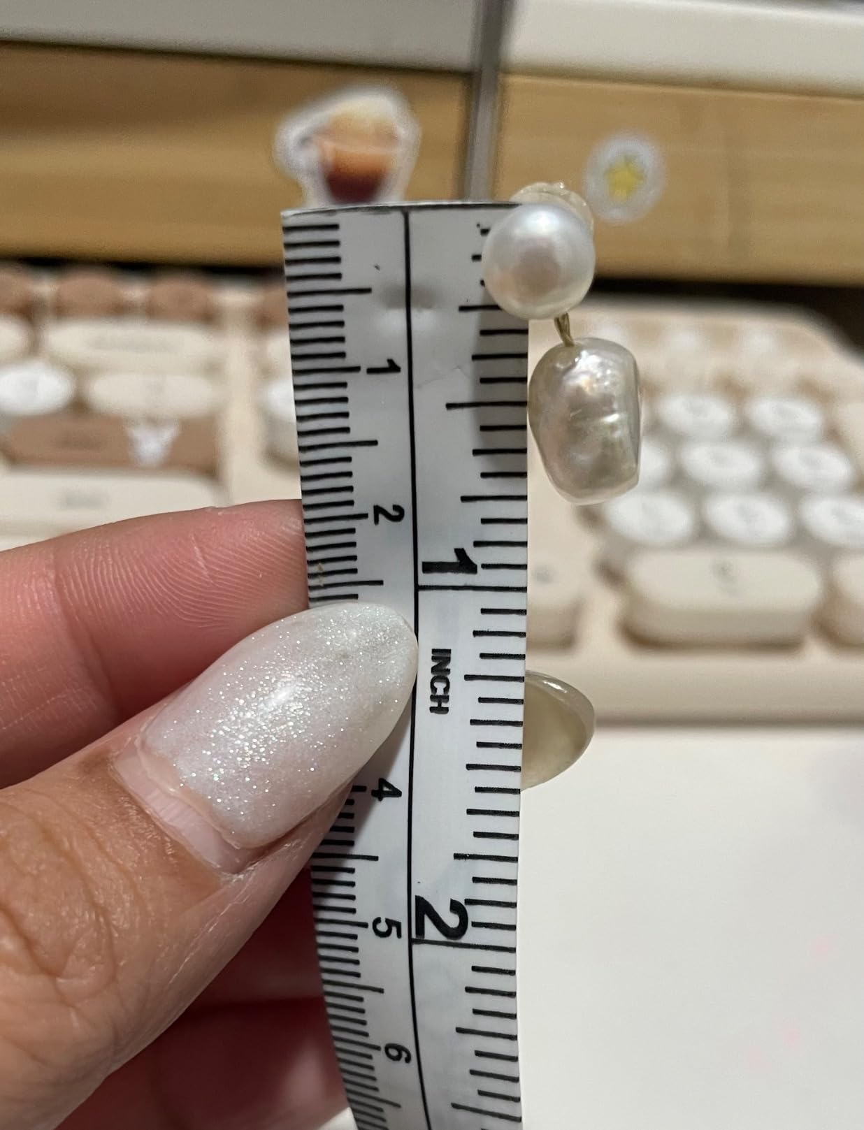 Handmade Freshwater Cultured White Baroque Pearl Dangling Drop Earrings for Women, 14K Gold Plated customer photo 2