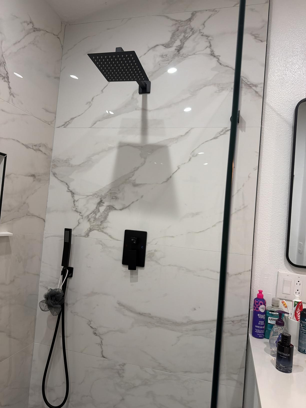 Aolemi Shower Faucet Set Rain Shower System with Handheld Spray Bathroom Shower Combo Rough-in Valve and Shower Trim Kit Included Brushed Nickel 8 Inch Wall Mount Shower Head customer photo 2