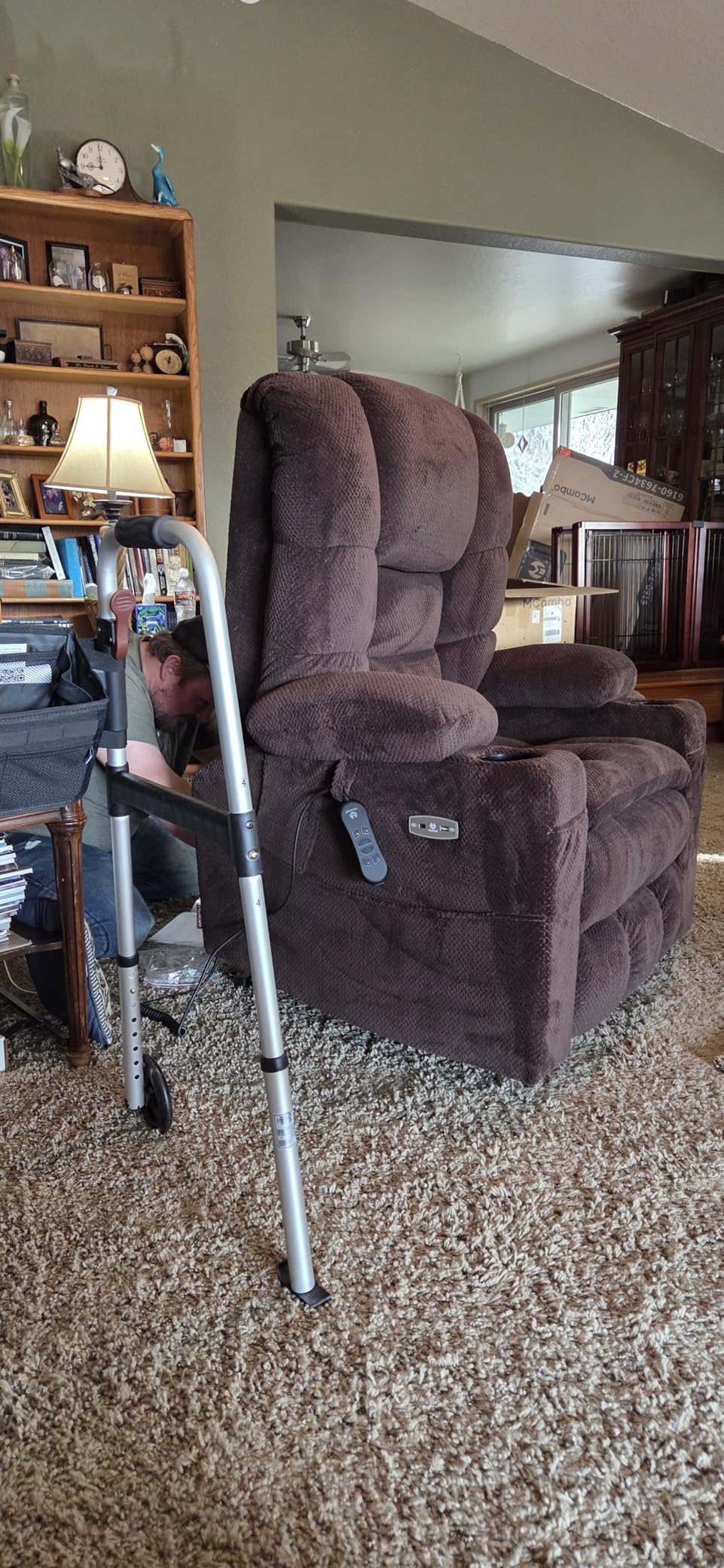 MCombo Big Man Power Lay Flat Lift Chair, Oversized Triple Motor Power Lift Recliner with Massage & Dual Heating, Adjustable Headrest, Fabric R7635 (Navy Blue, Large-Oversize) customer photo 2